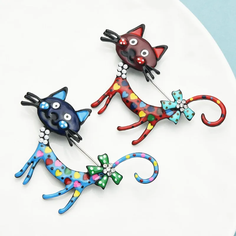 Lovely Cat Brooches 2-color Enamel Pet Animal Party Casual Brooch Pins For Women