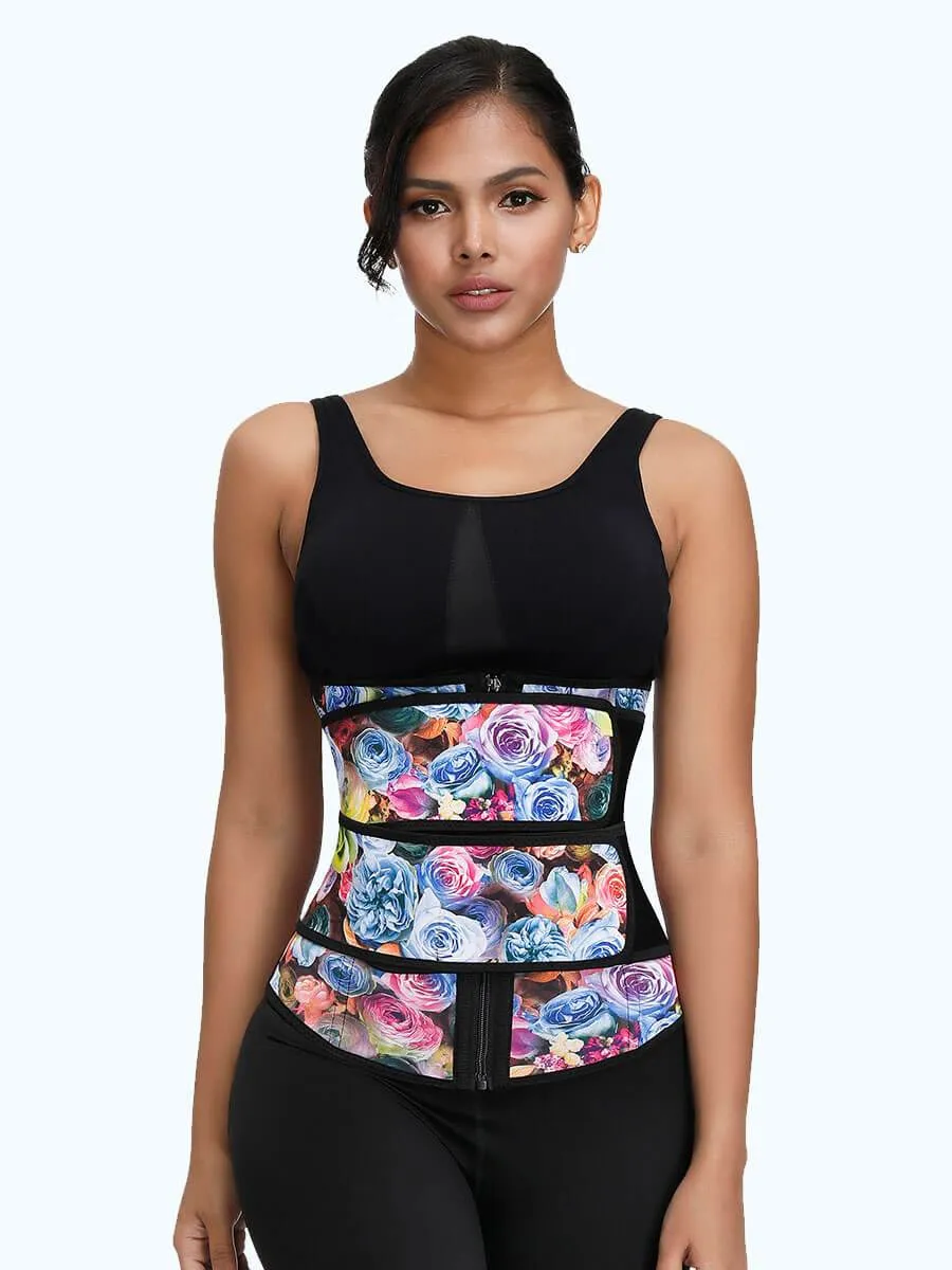 Loverbeauty Rose Print Double Belts Waist Cincher
