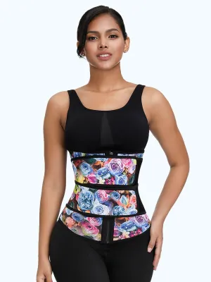 Loverbeauty Rose Print Double Belts Waist Cincher