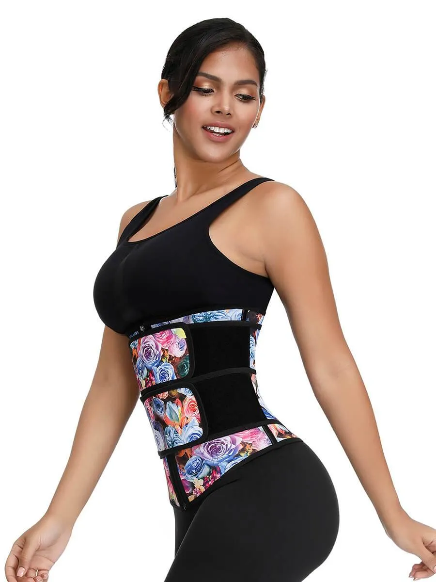Loverbeauty Rose Print Double Belts Waist Cincher