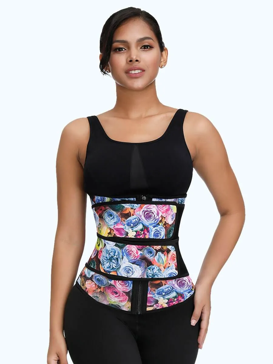 Loverbeauty Rose Print Double Belts Waist Cincher