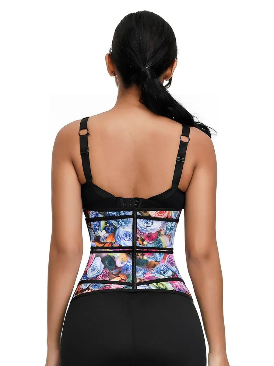 Loverbeauty Rose Print Double Belts Waist Cincher