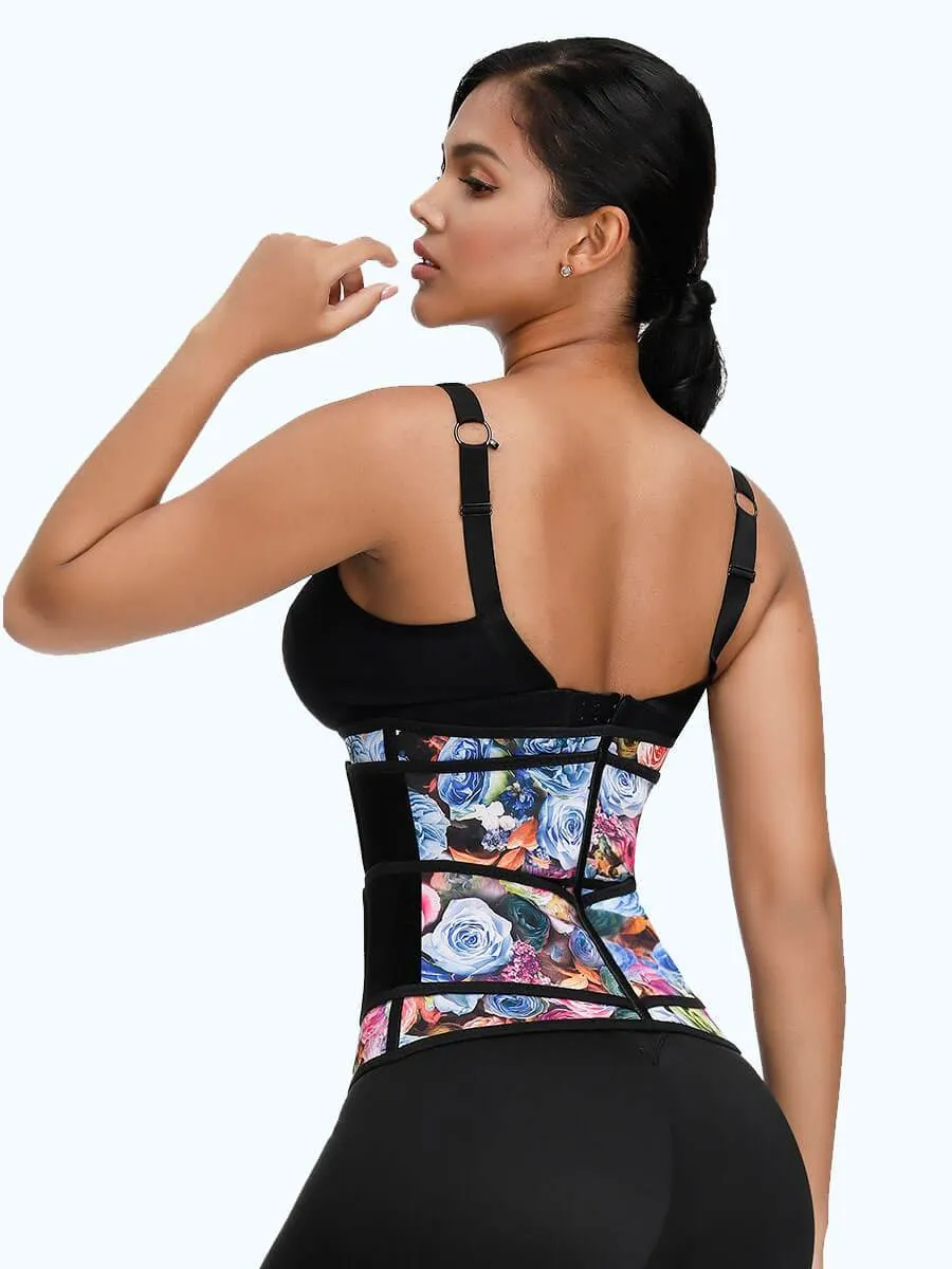 Loverbeauty Rose Print Double Belts Waist Cincher