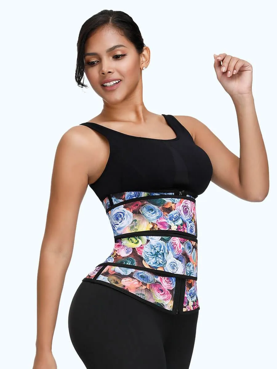 Loverbeauty Rose Print Double Belts Waist Cincher