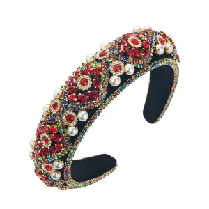 Luxury Baroque Rhinestone Hair Band Handmade Embroidered Pearl Headband For Wedding Ceremony Proms Holiday Party DecorColorful