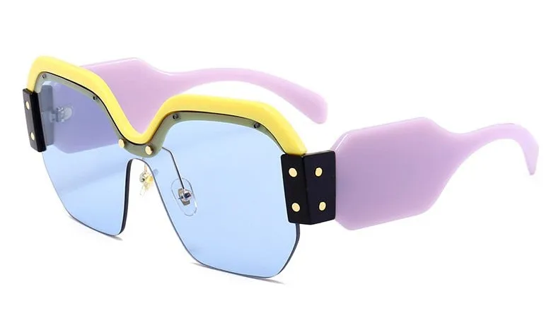 Luxury Half Frame Square Women Rivet Sunglasses