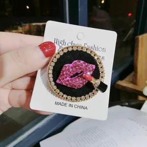 Luxury Rhinestone Lips Lipstick Brooches Creative Kiss Pin Coat Scarf Cuff Jewelry Gift