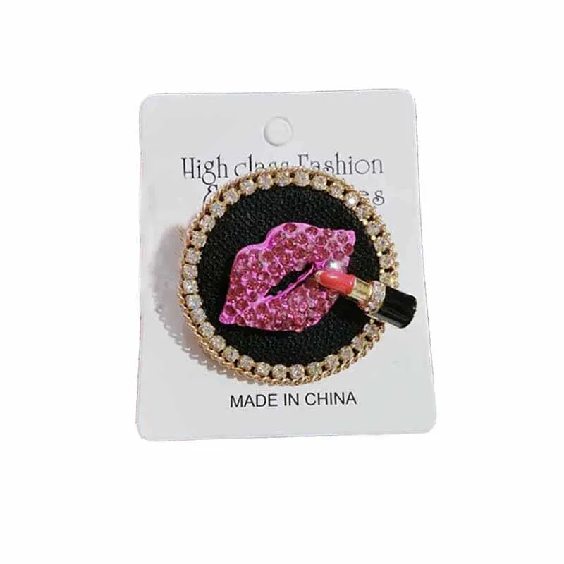 Luxury Rhinestone Lips Lipstick Brooches Creative Kiss Pin Coat Scarf Cuff Jewelry Gift