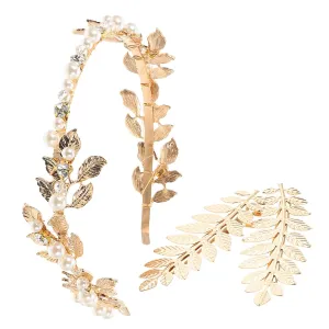 Luxury Wedding Headband Kit Leaf Hair Clips Headband Set Women's Bridal Alloy Hairpin