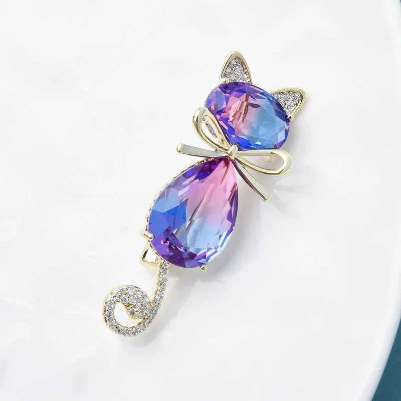Luxury Women Shiny Rhinestone kitten Brooch Jewelry