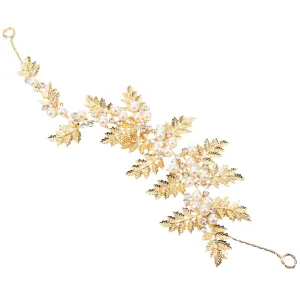 MAGICLULU Leaf Pearl Rhinestone Headband Women Headband Jewelry Accessory for Wedding Banquet Party