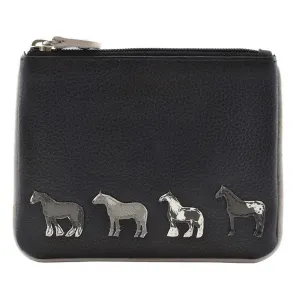 Mala Leather Black Best Friends Horses RFID Coin Pouch