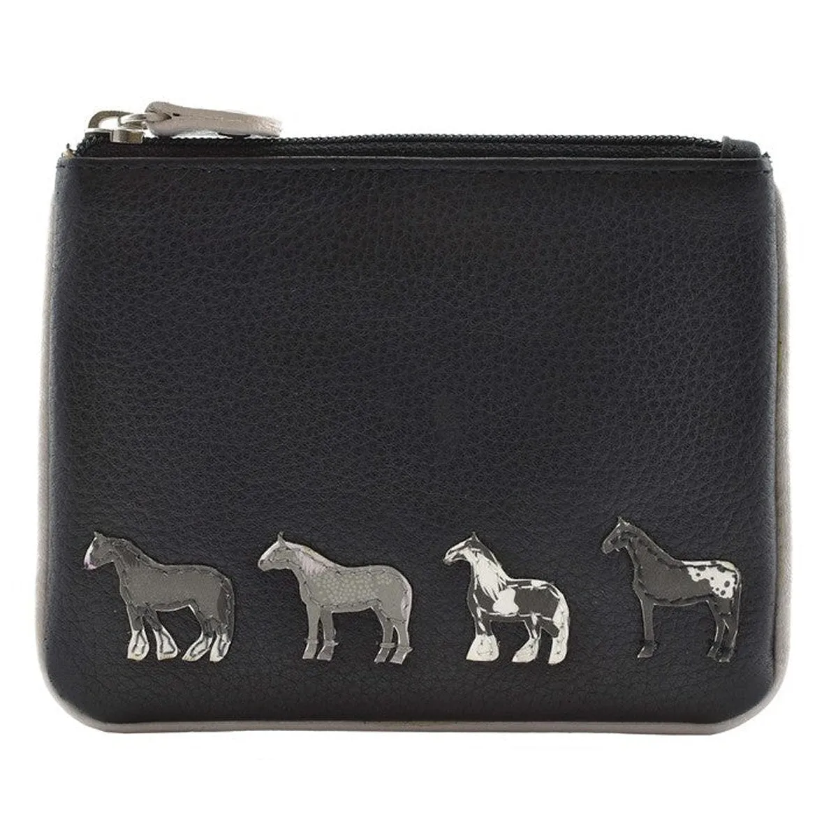 Mala Leather Black Best Friends Horses RFID Coin Pouch