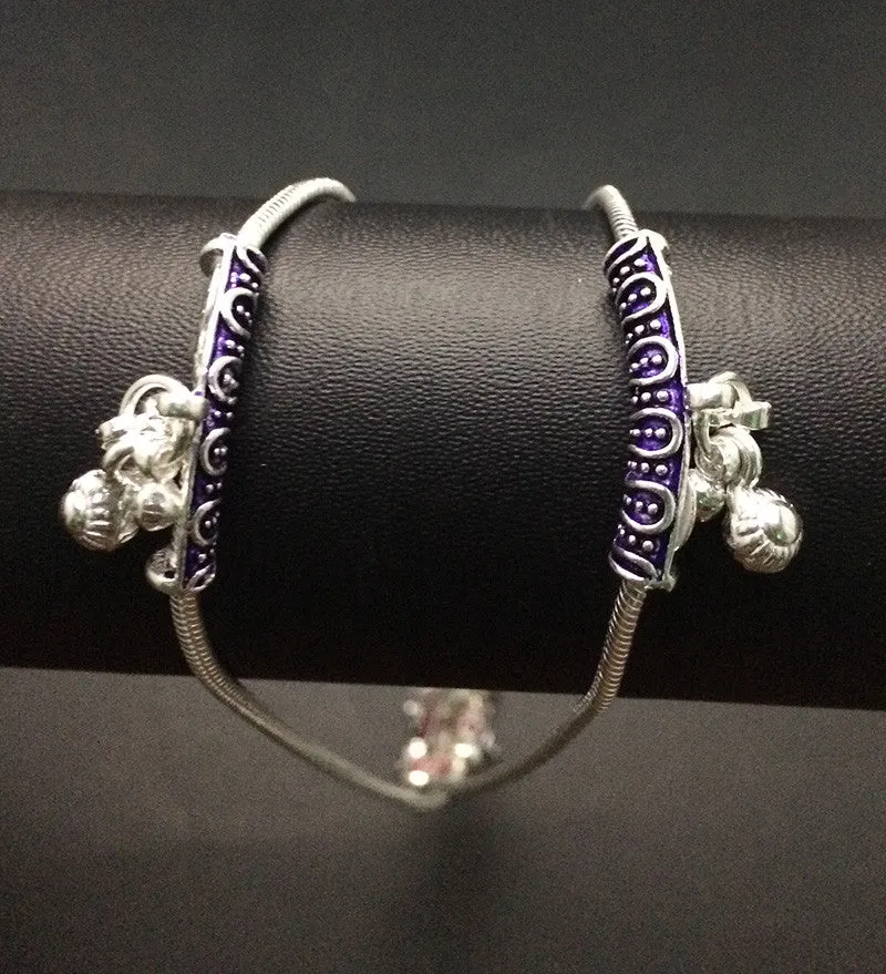 Meenakari Silver Anklets