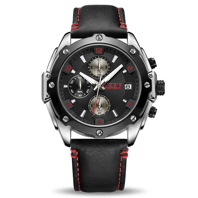 MEGIR Chronograph Men Wristwatch   Blue Leather Business