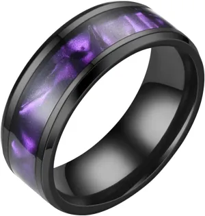 Mens Black Carbon Fiber Inlay Tungsten Carbide Ring Camouflage Polished Finish Edges Comfort Fit Wedding Band for