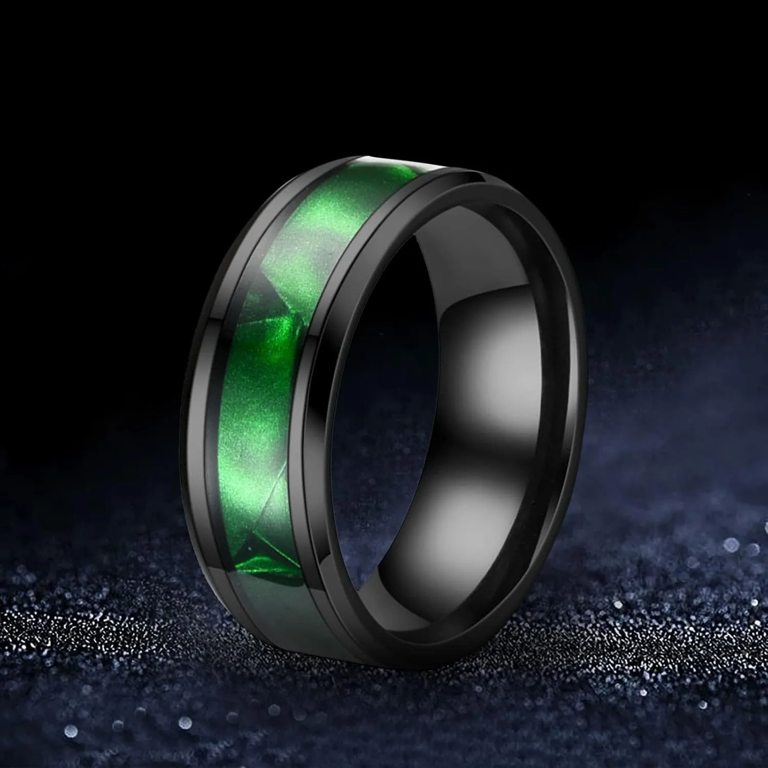 Men's Black Tungsten Carbide Promise Rings Wedding Band Inlaid Rings for Men Women Polished Finish Comfort Fit