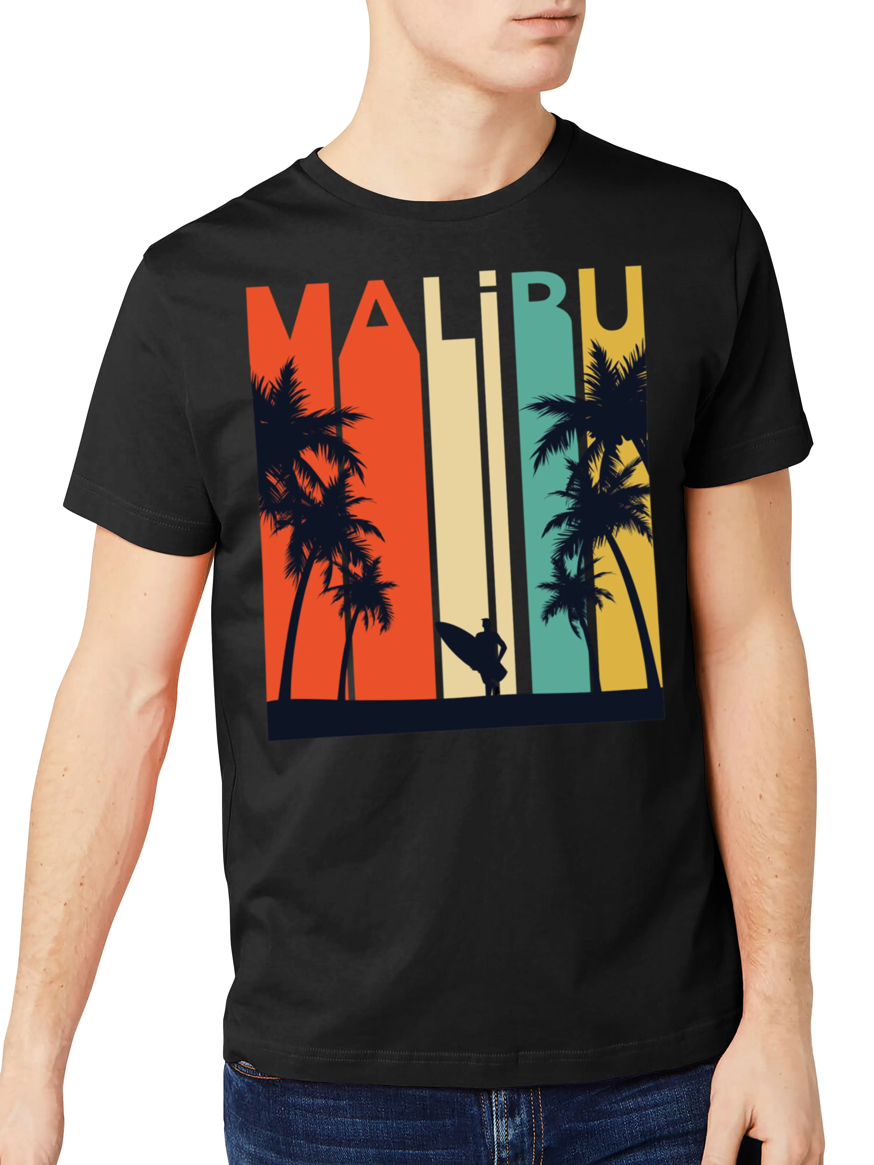 Mens California Malibu Beach Graphic Print Crew Neck T Shirt