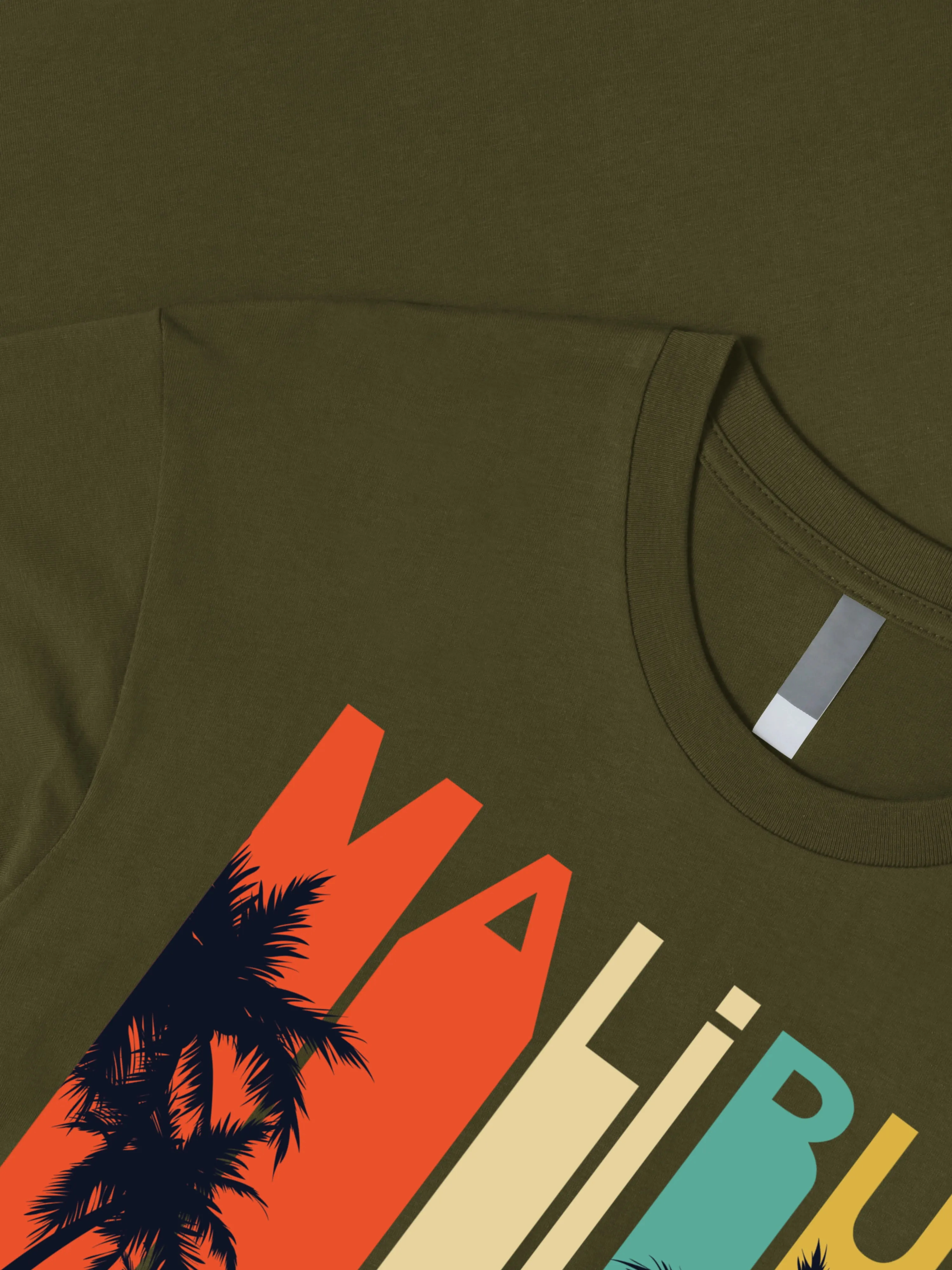 Mens California Malibu Beach Graphic Print Crew Neck T Shirt