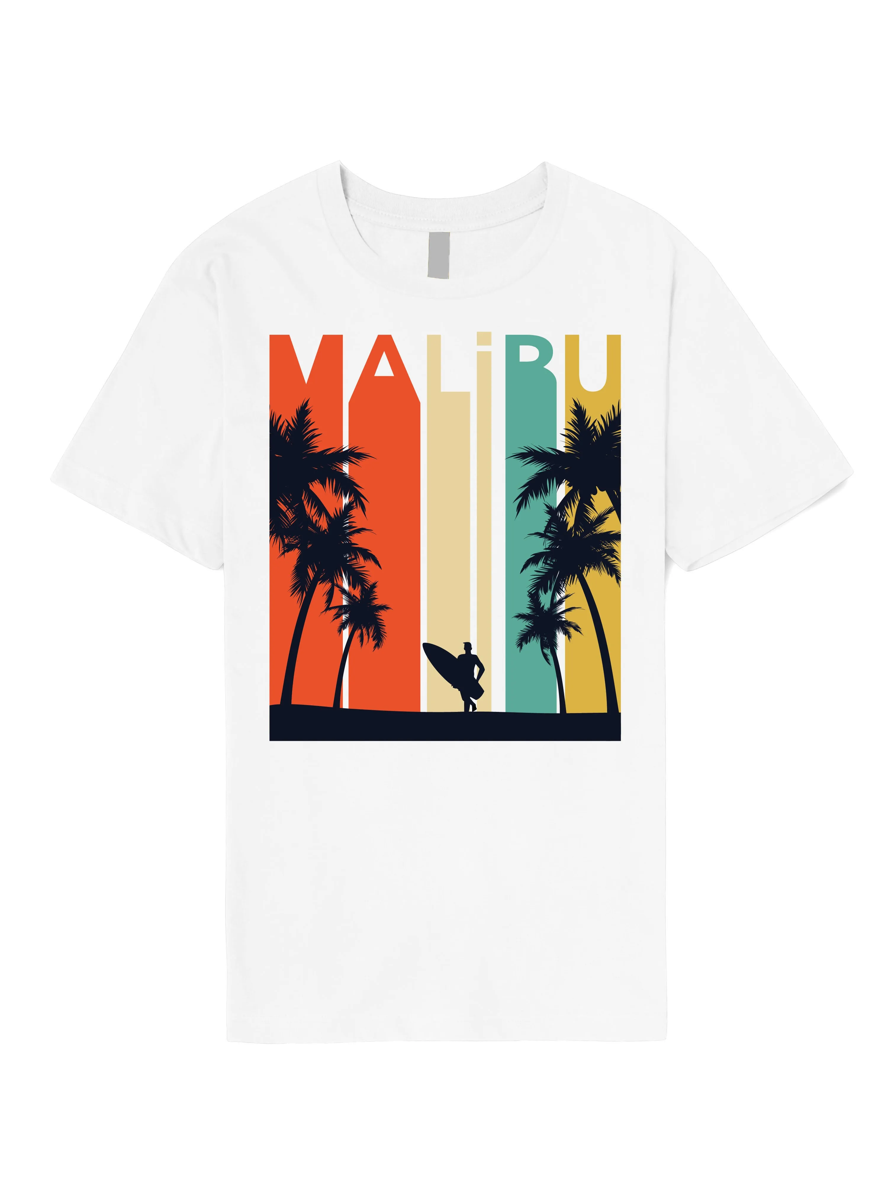 Mens California Malibu Beach Graphic Print Crew Neck T Shirt