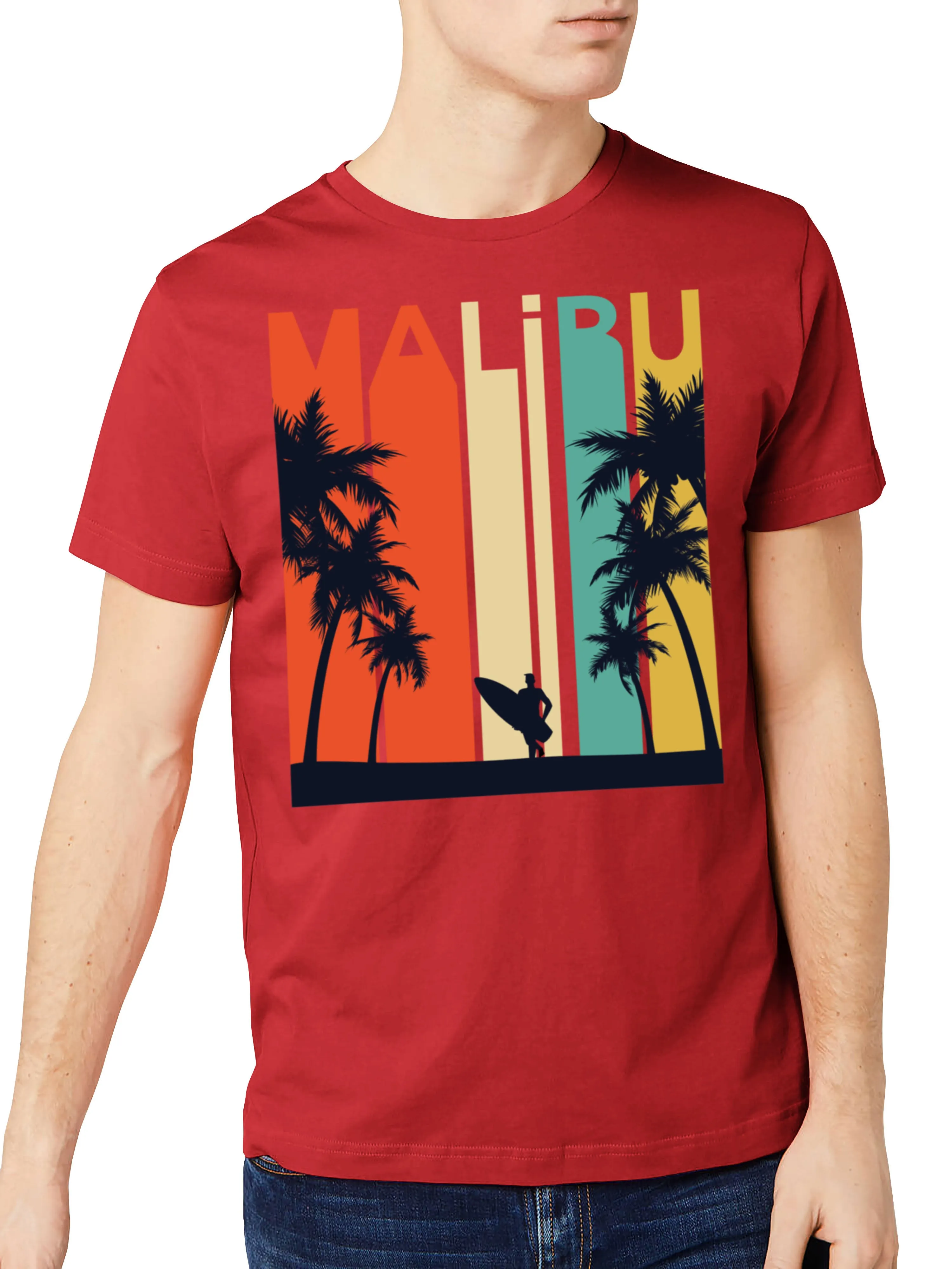 Mens California Malibu Beach Graphic Print Crew Neck T Shirt