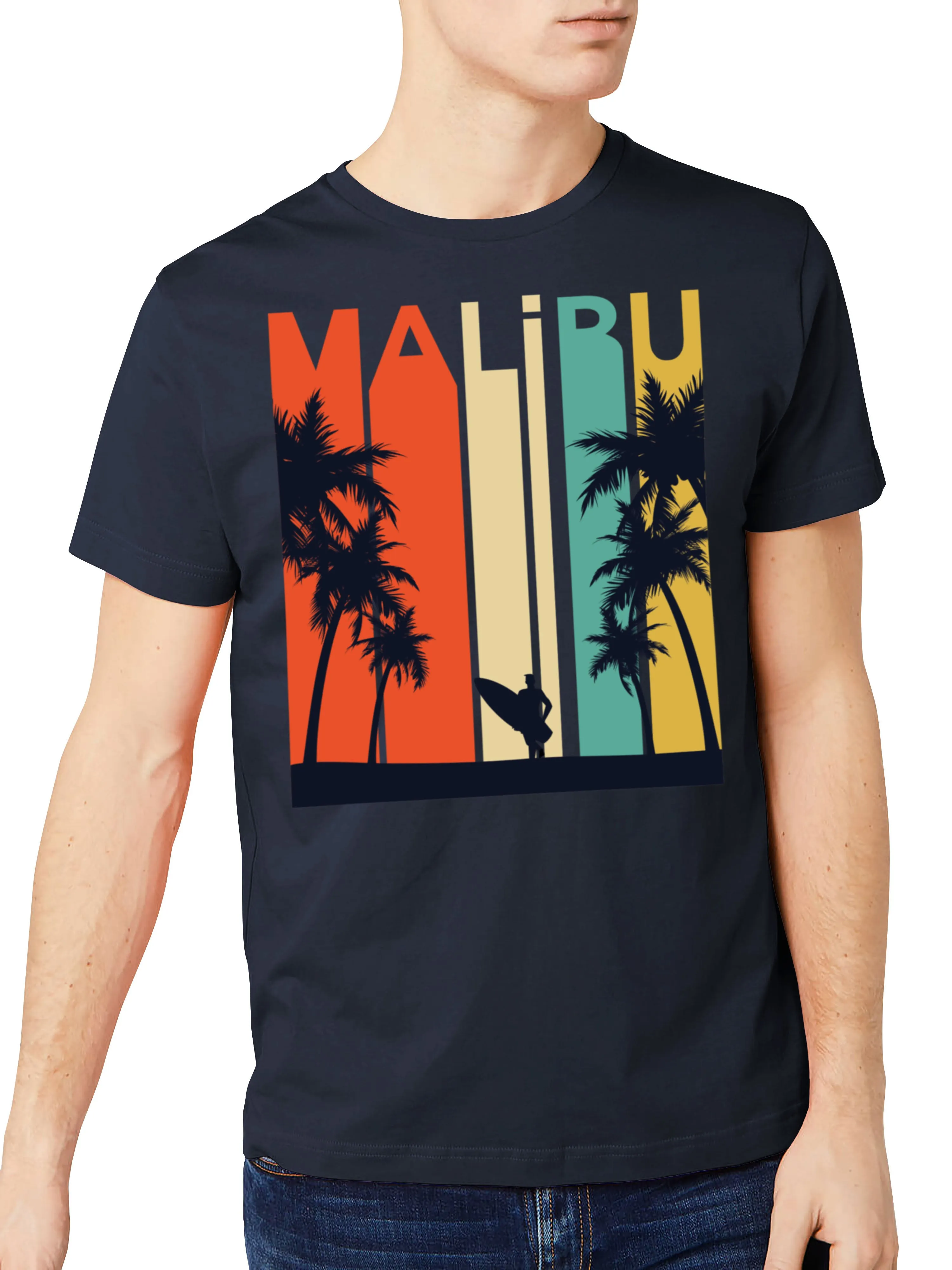 Mens California Malibu Beach Graphic Print Crew Neck T Shirt