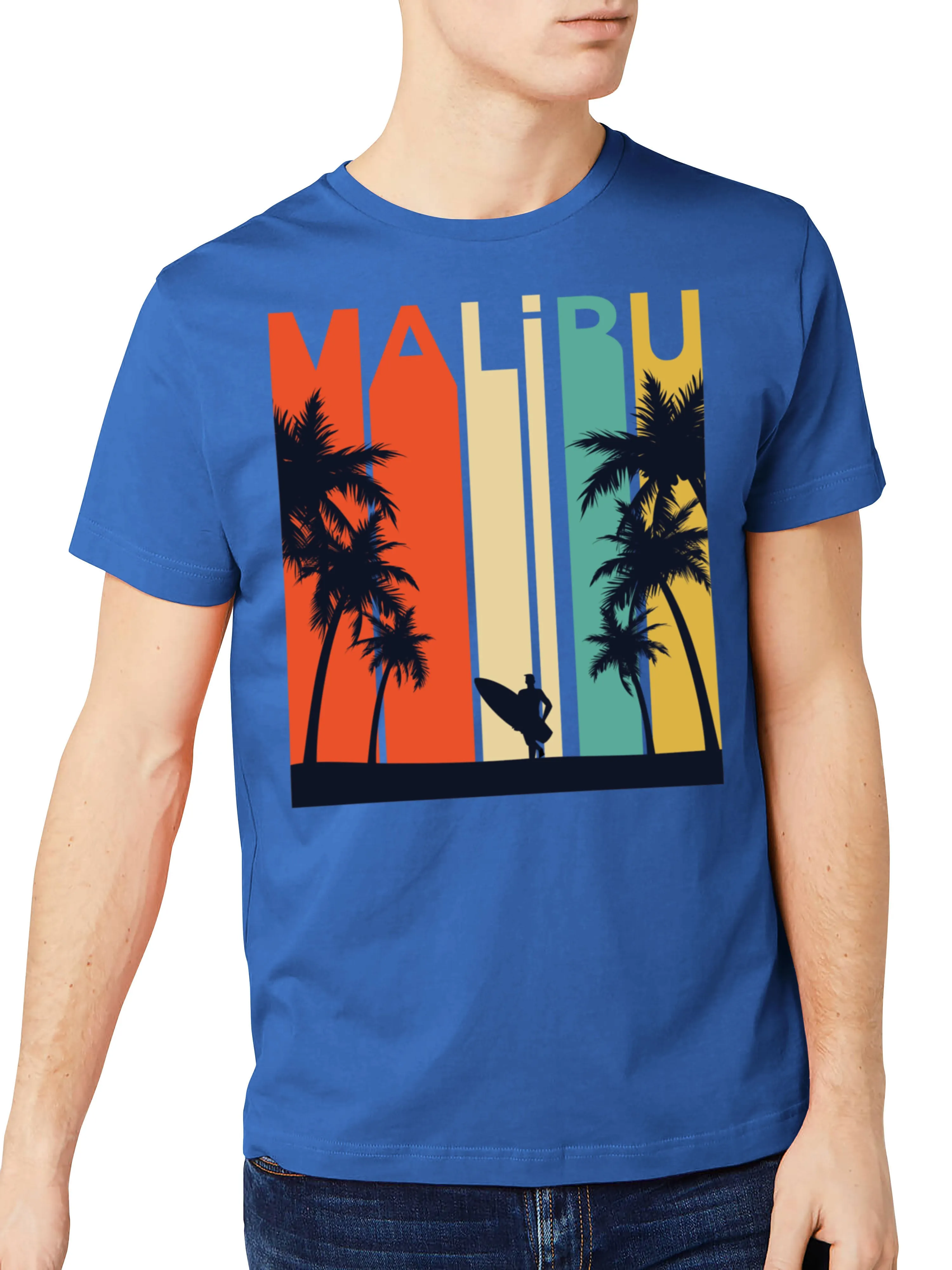 Mens California Malibu Beach Graphic Print Crew Neck T Shirt