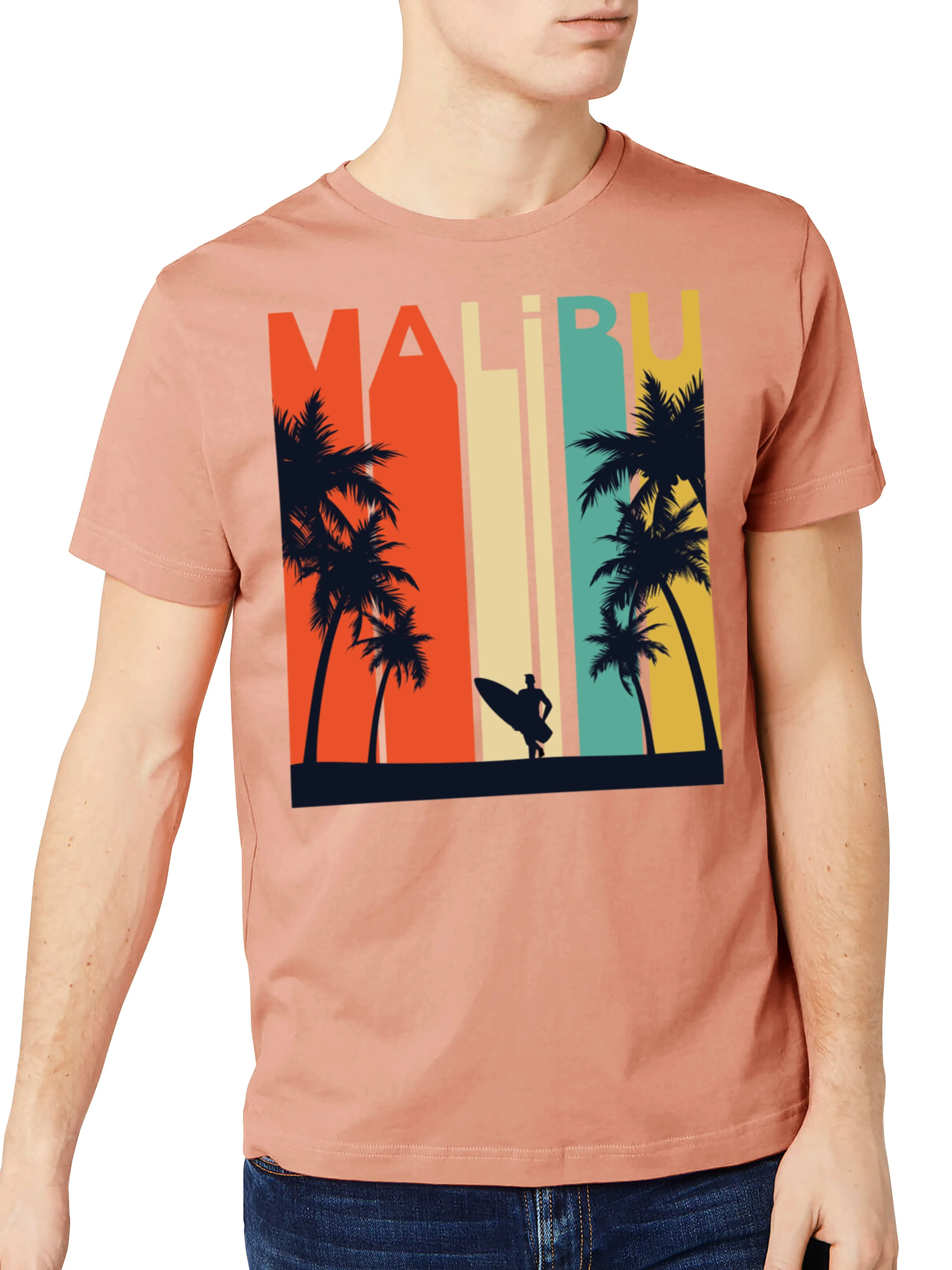 Mens California Malibu Beach Graphic Print Crew Neck T Shirt