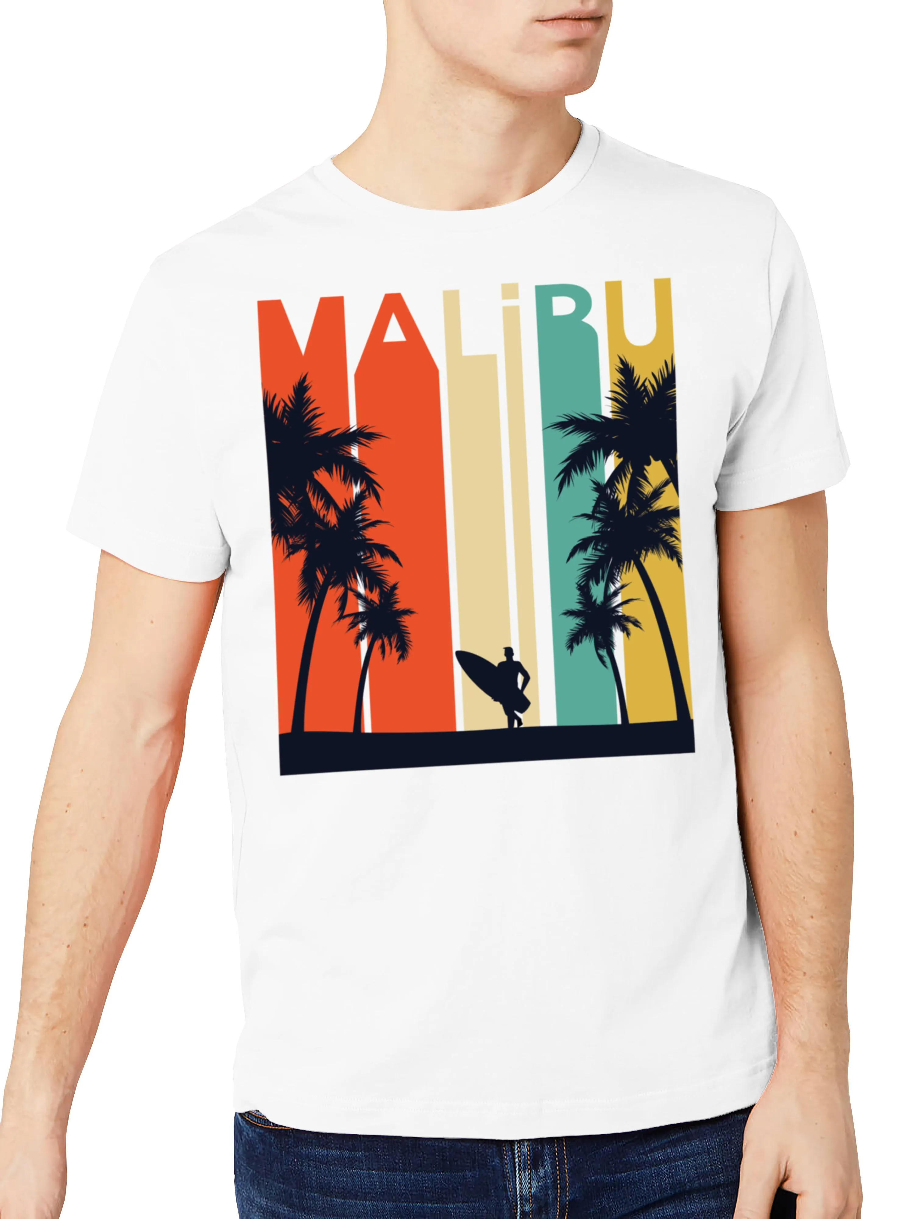 Mens California Malibu Beach Graphic Print Crew Neck T Shirt
