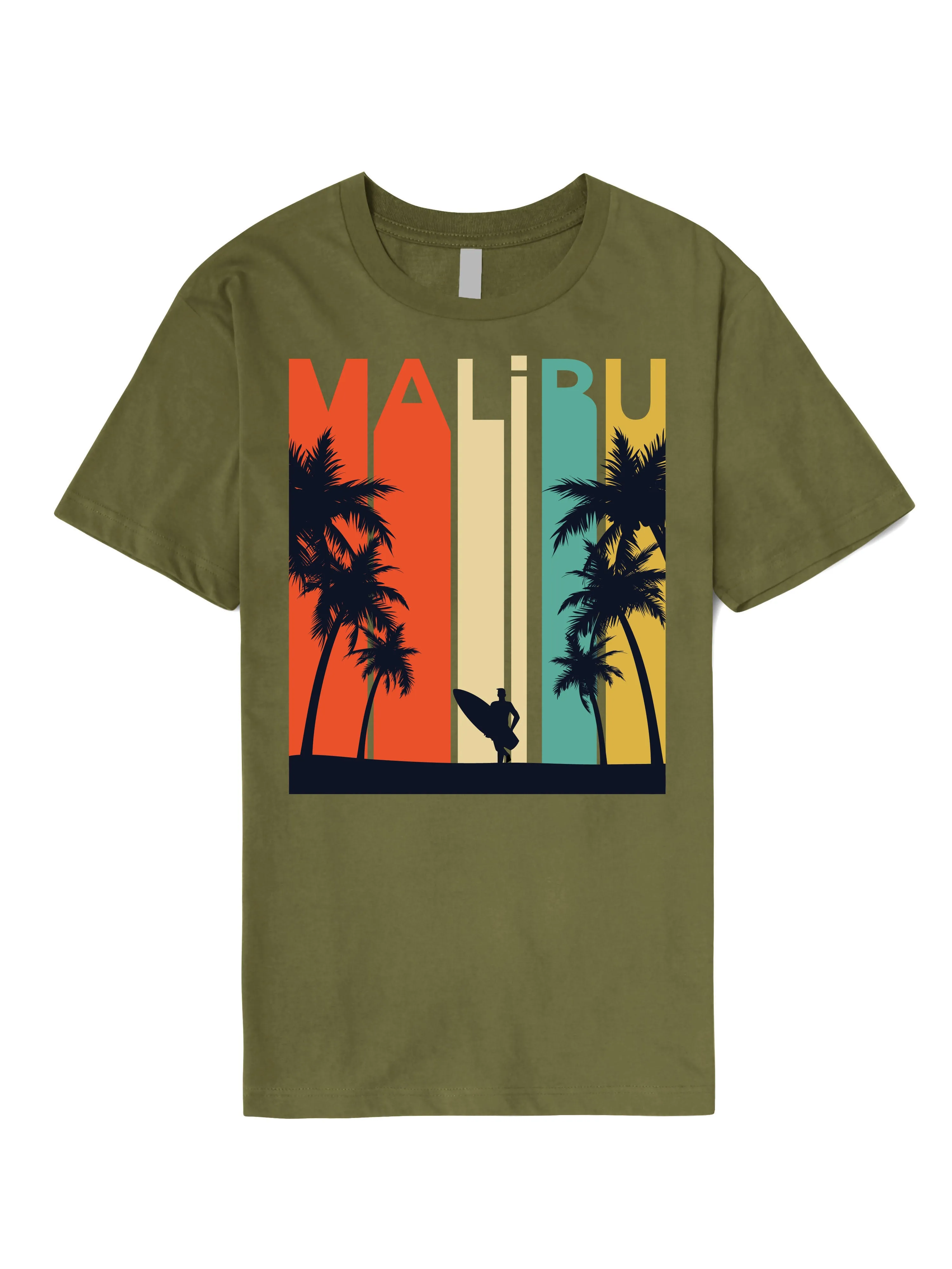 Mens California Malibu Beach Graphic Print Crew Neck T Shirt