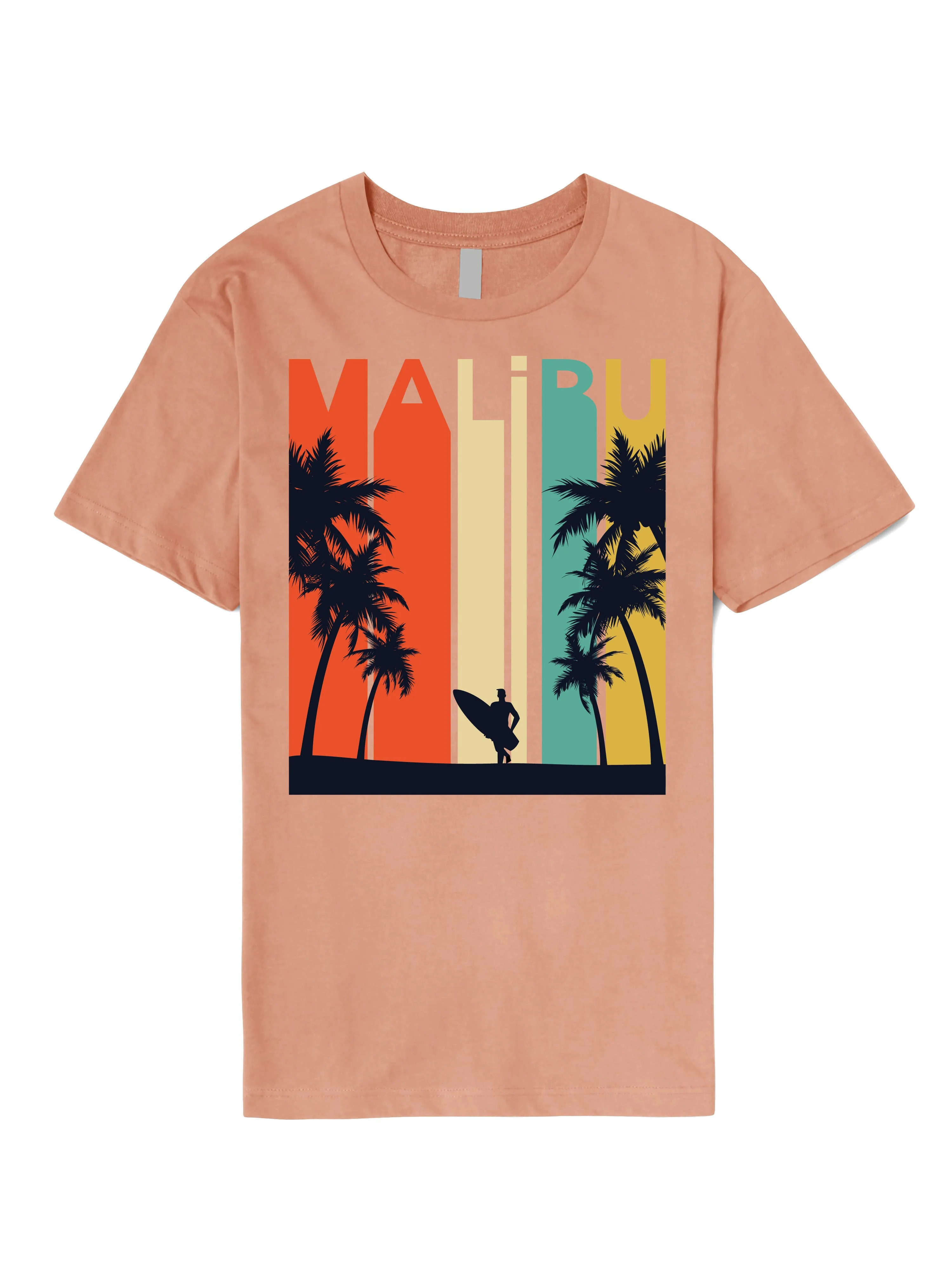 Mens California Malibu Beach Graphic Print Crew Neck T Shirt