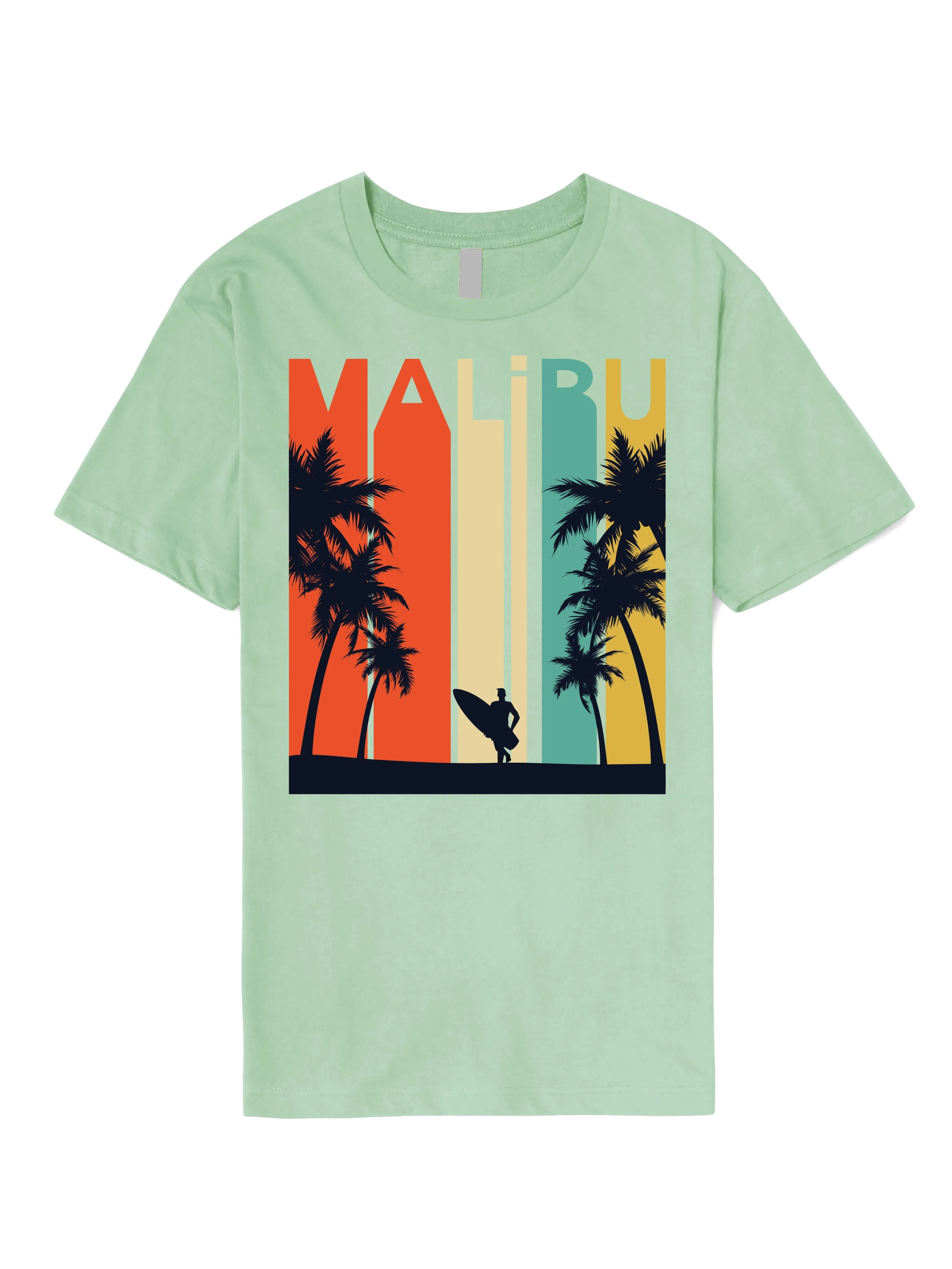 Mens California Malibu Beach Graphic Print Crew Neck T Shirt
