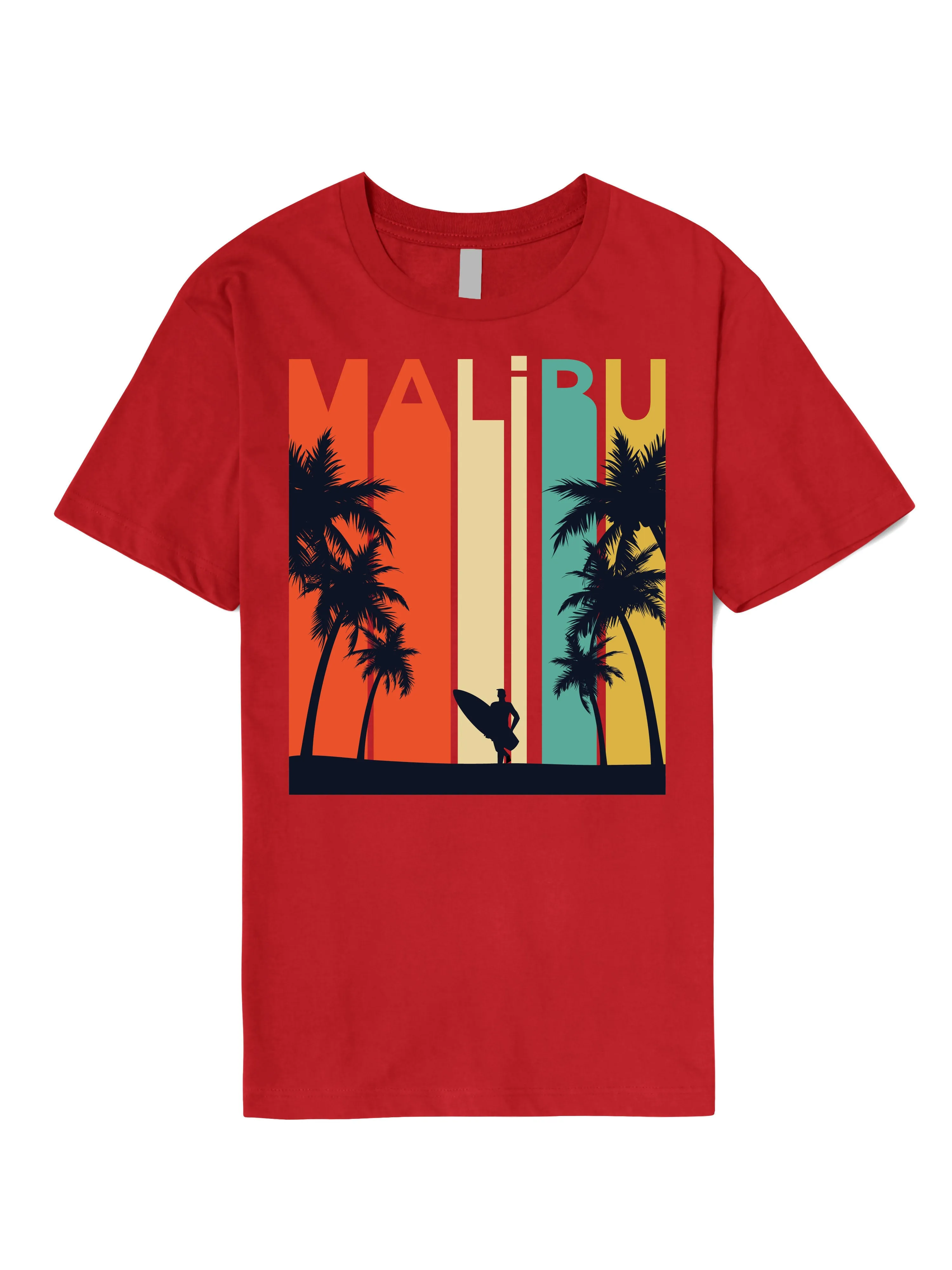 Mens California Malibu Beach Graphic Print Crew Neck T Shirt