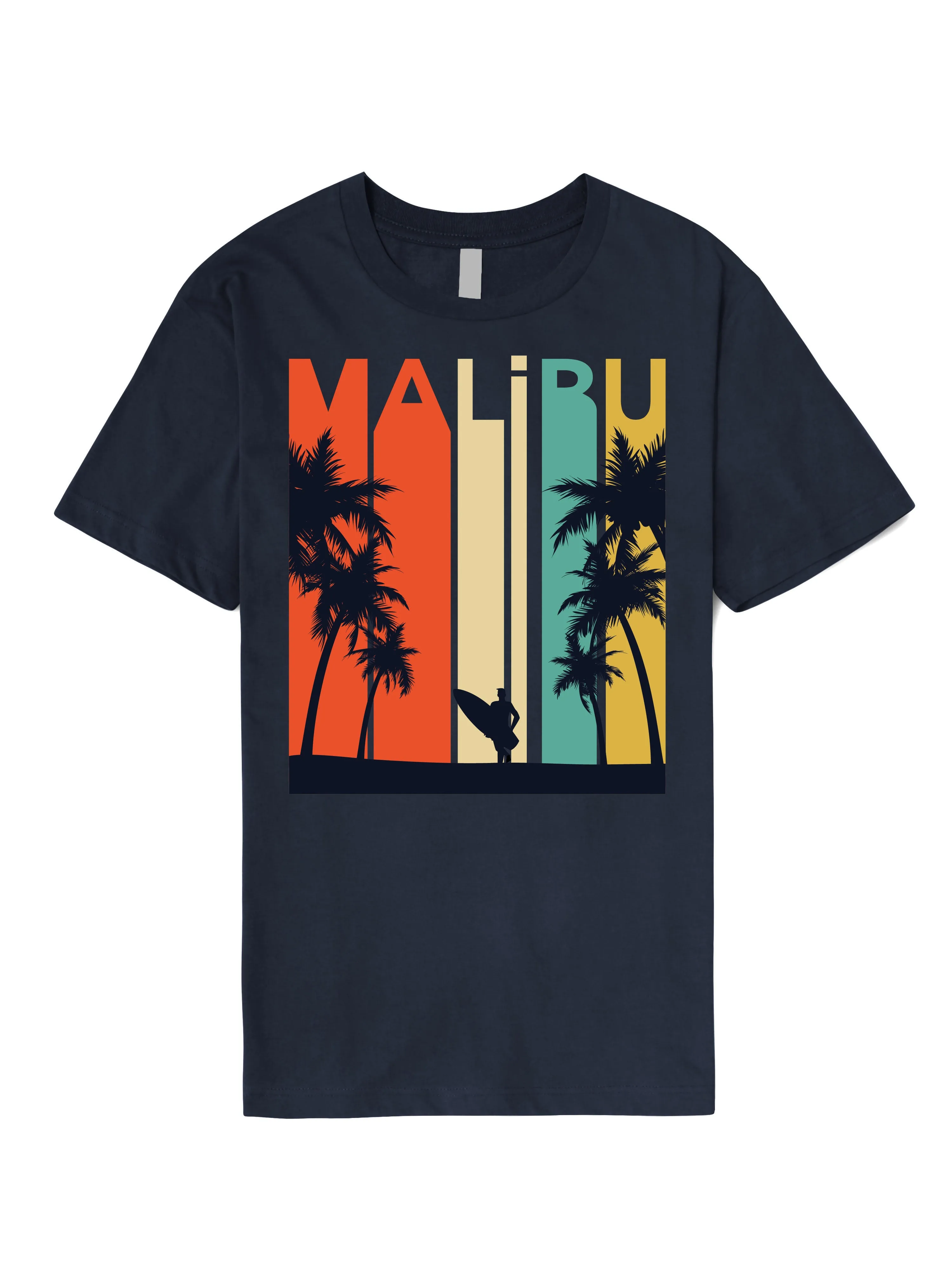 Mens California Malibu Beach Graphic Print Crew Neck T Shirt