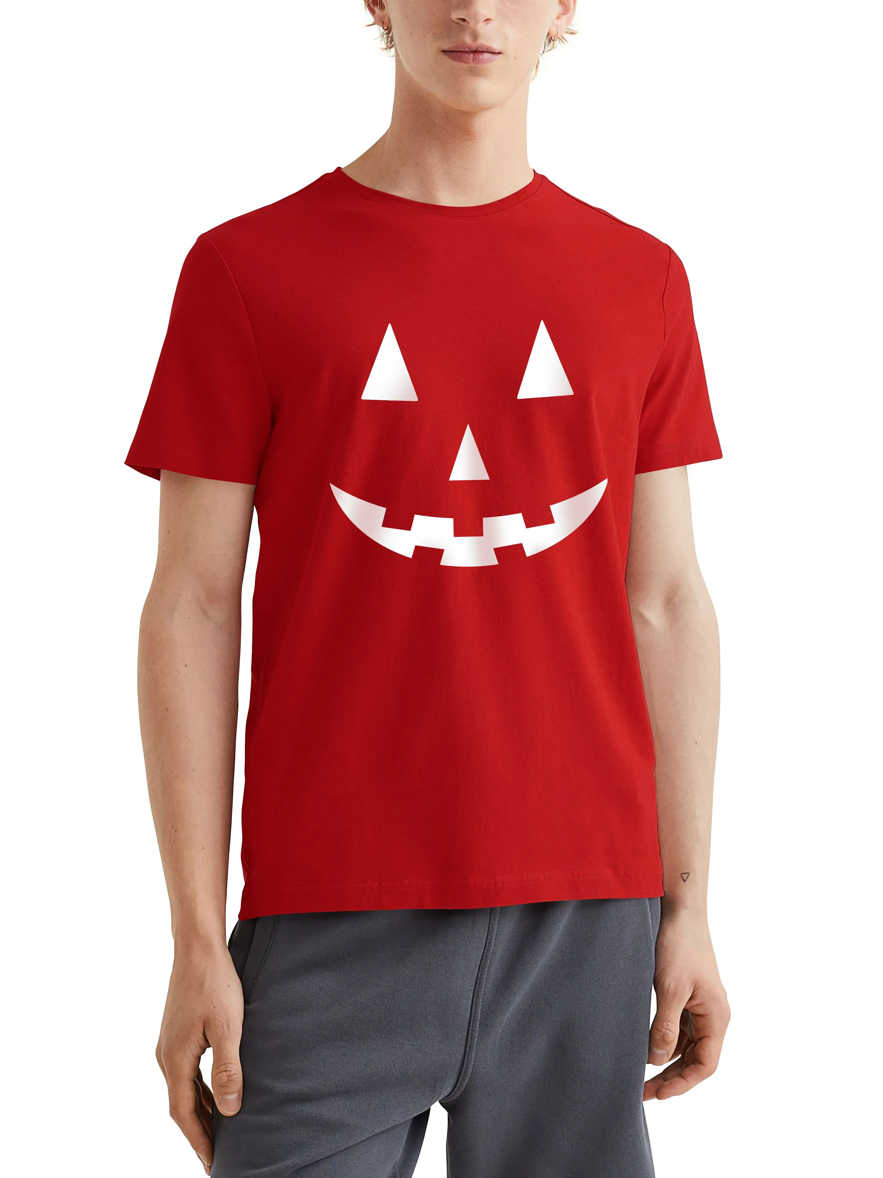 Mens Graphic Print Jack-O-Lantern Smile White Halloween T Shirt