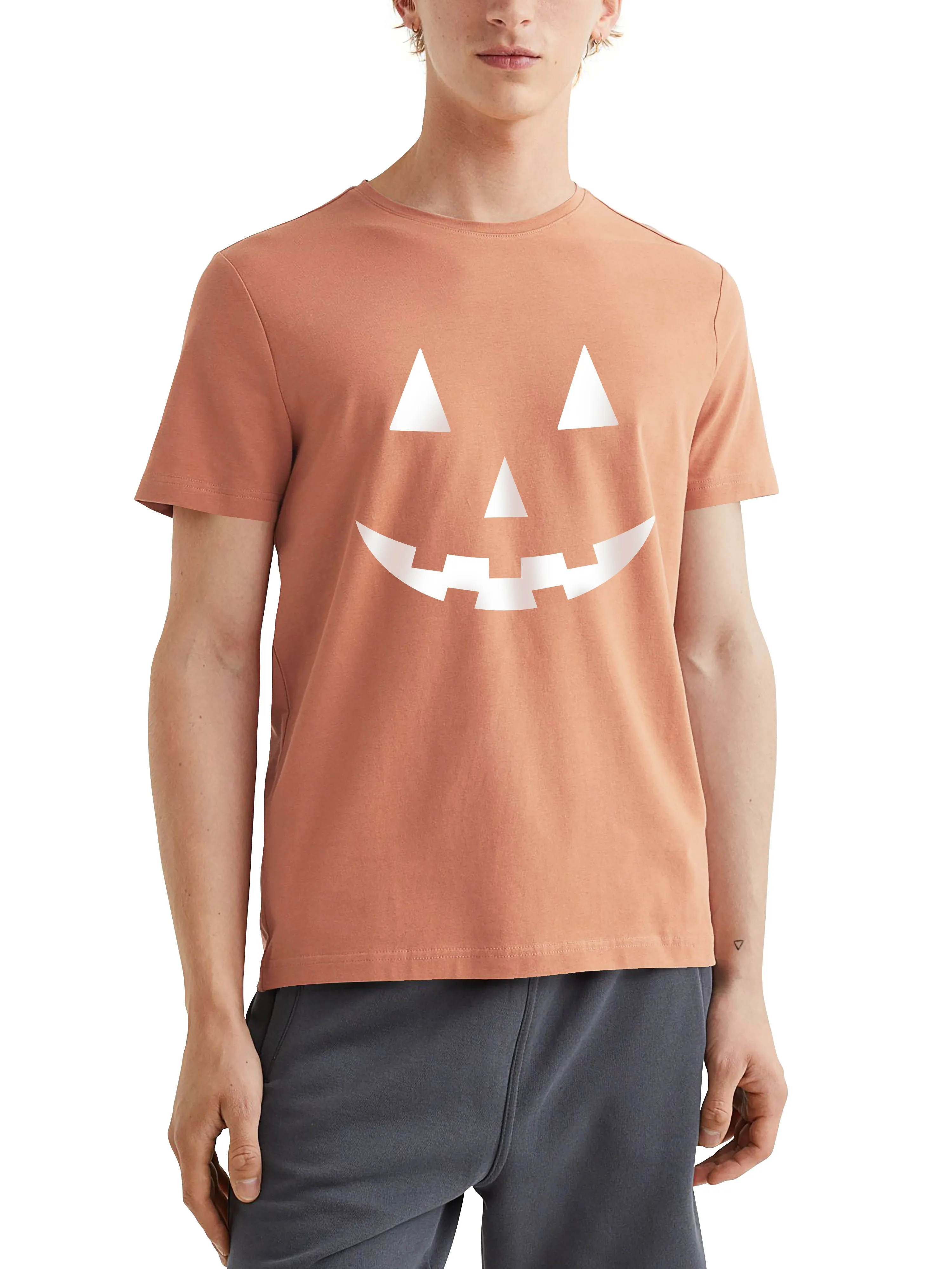 Mens Graphic Print Jack-O-Lantern Smile White Halloween T Shirt