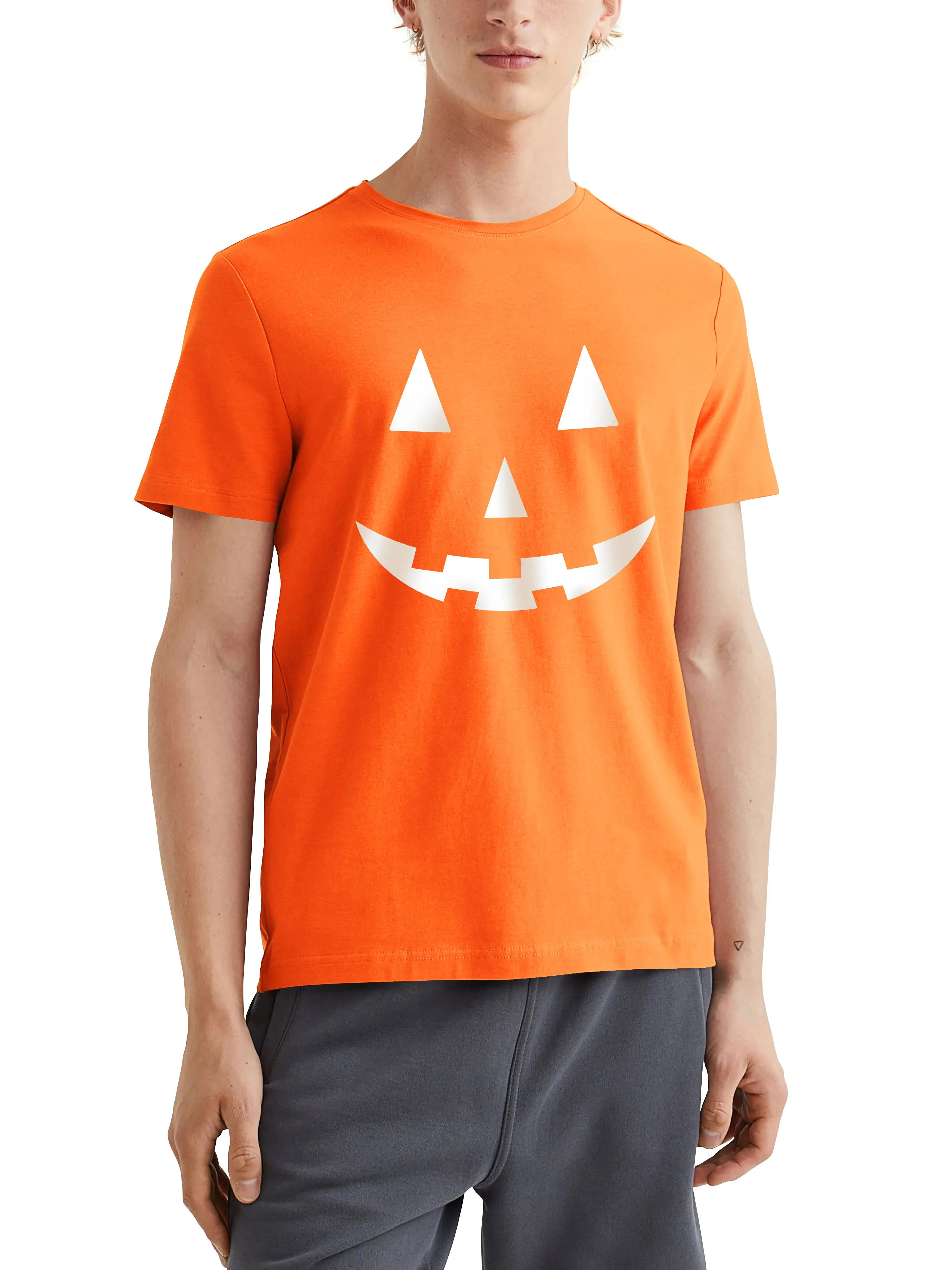 Mens Graphic Print Jack-O-Lantern Smile White Halloween T Shirt