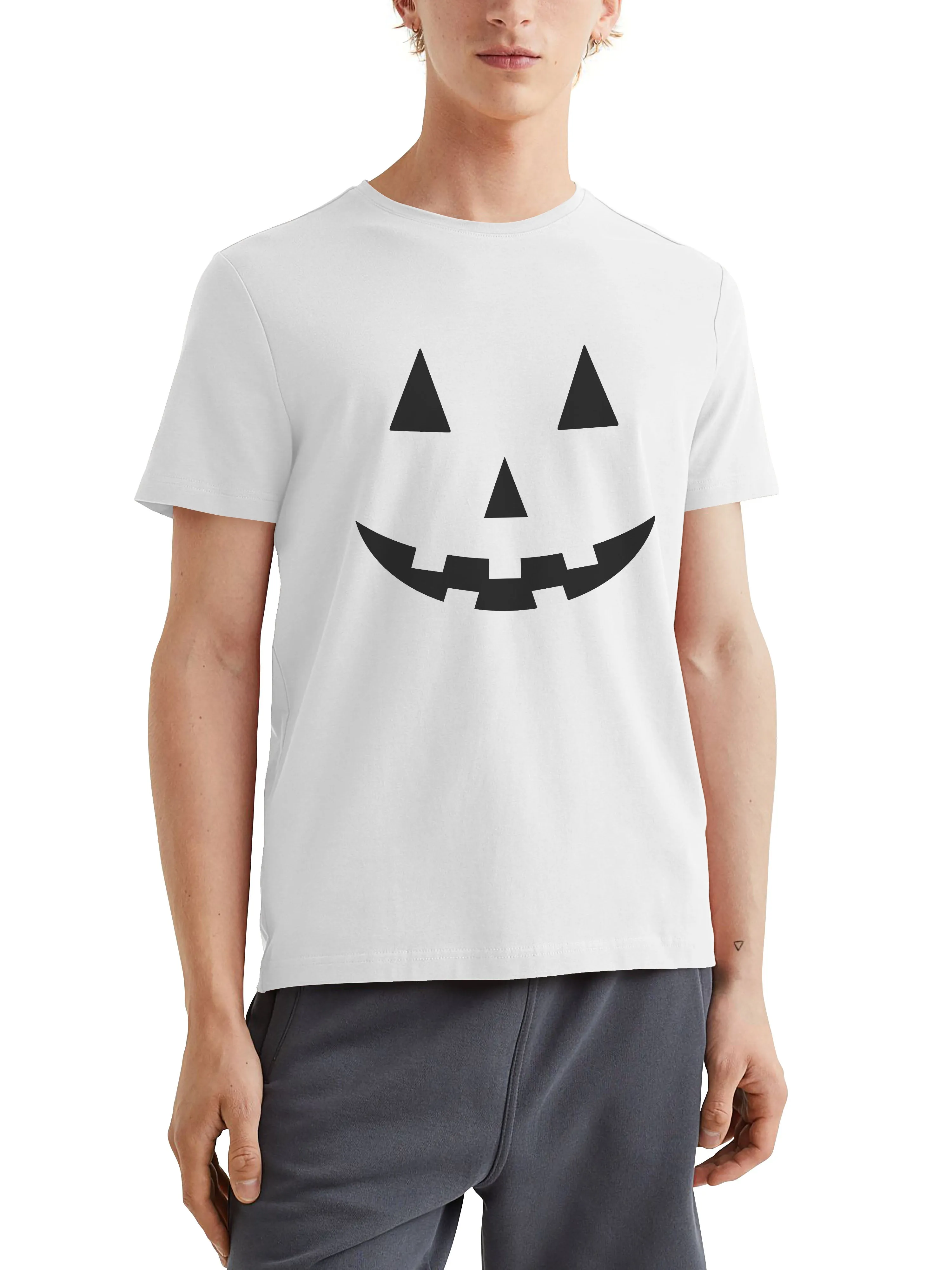 Mens Graphic Print Jack-O-Lantern Smile White Halloween T Shirt