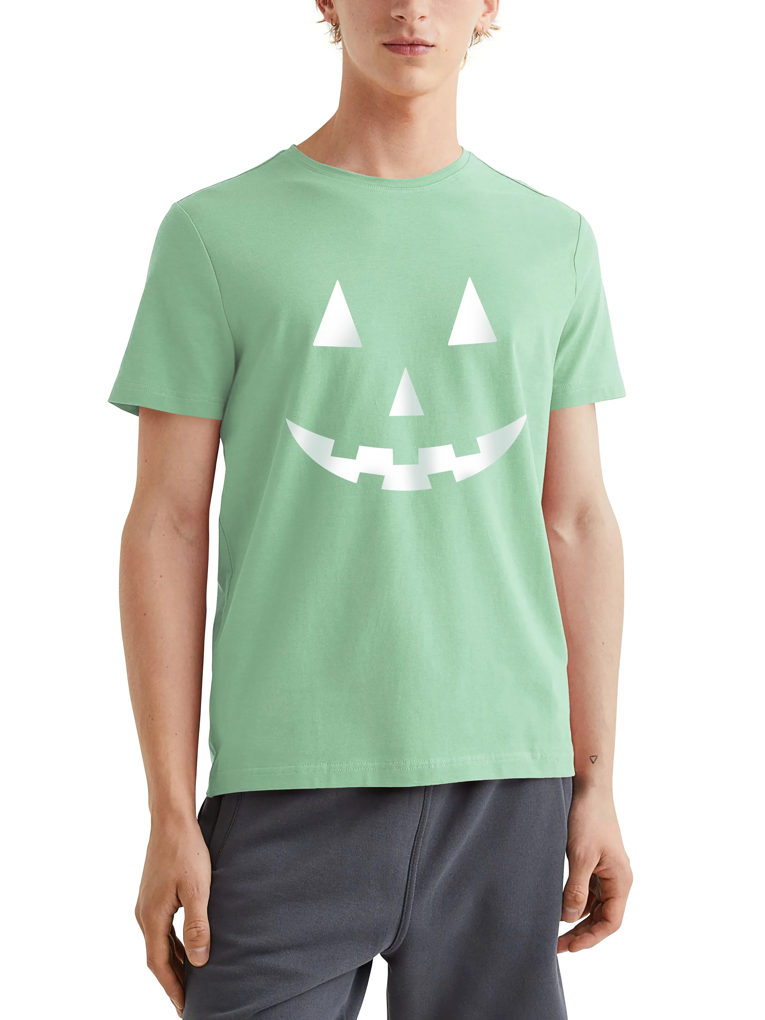Mens Graphic Print Jack-O-Lantern Smile White Halloween T Shirt