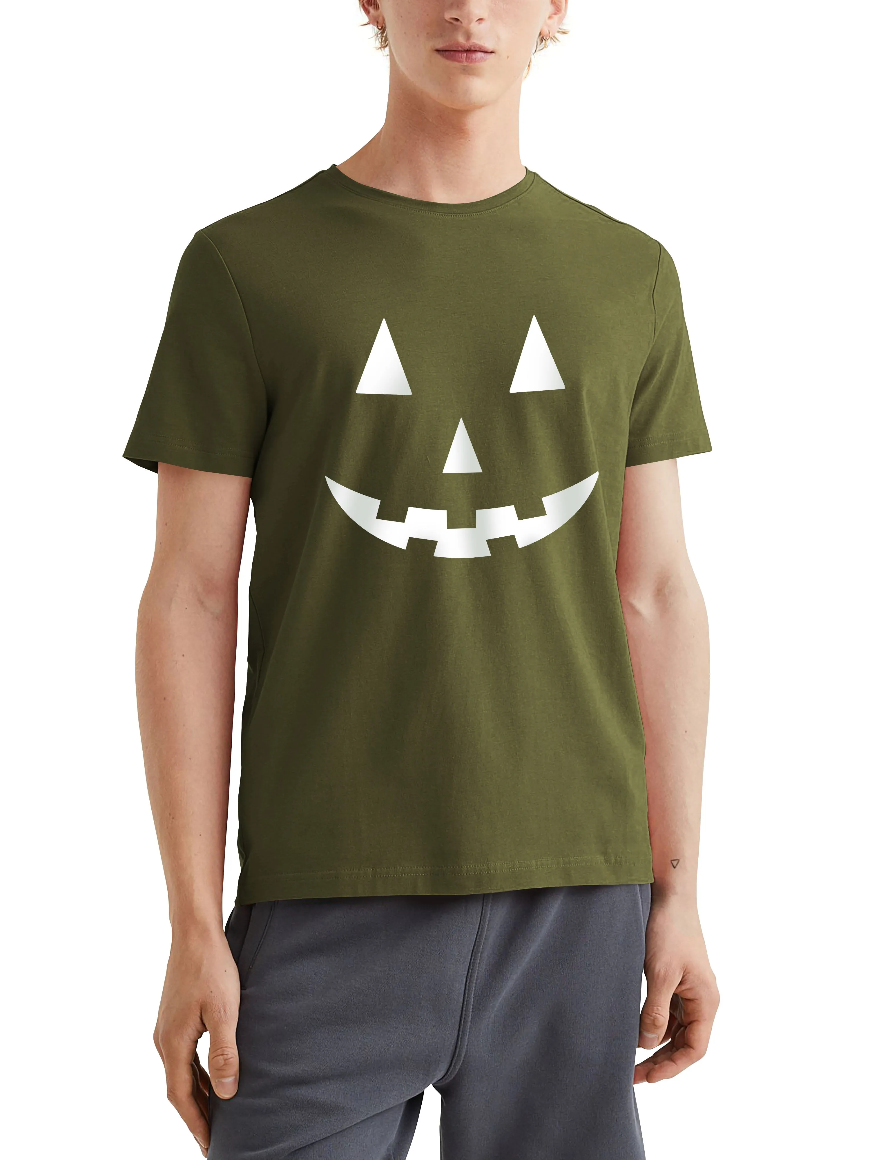 Mens Graphic Print Jack-O-Lantern Smile White Halloween T Shirt