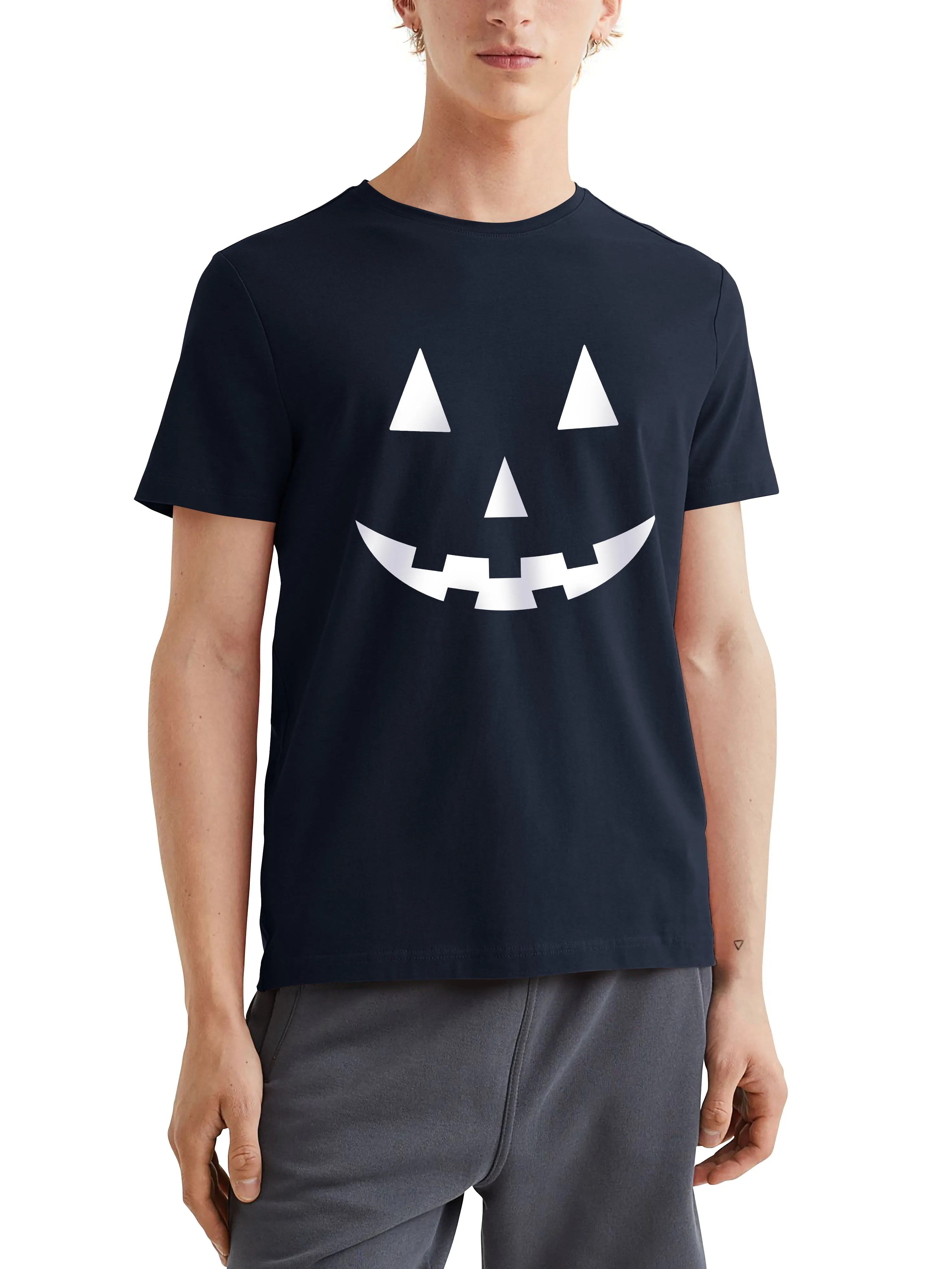 Mens Graphic Print Jack-O-Lantern Smile White Halloween T Shirt