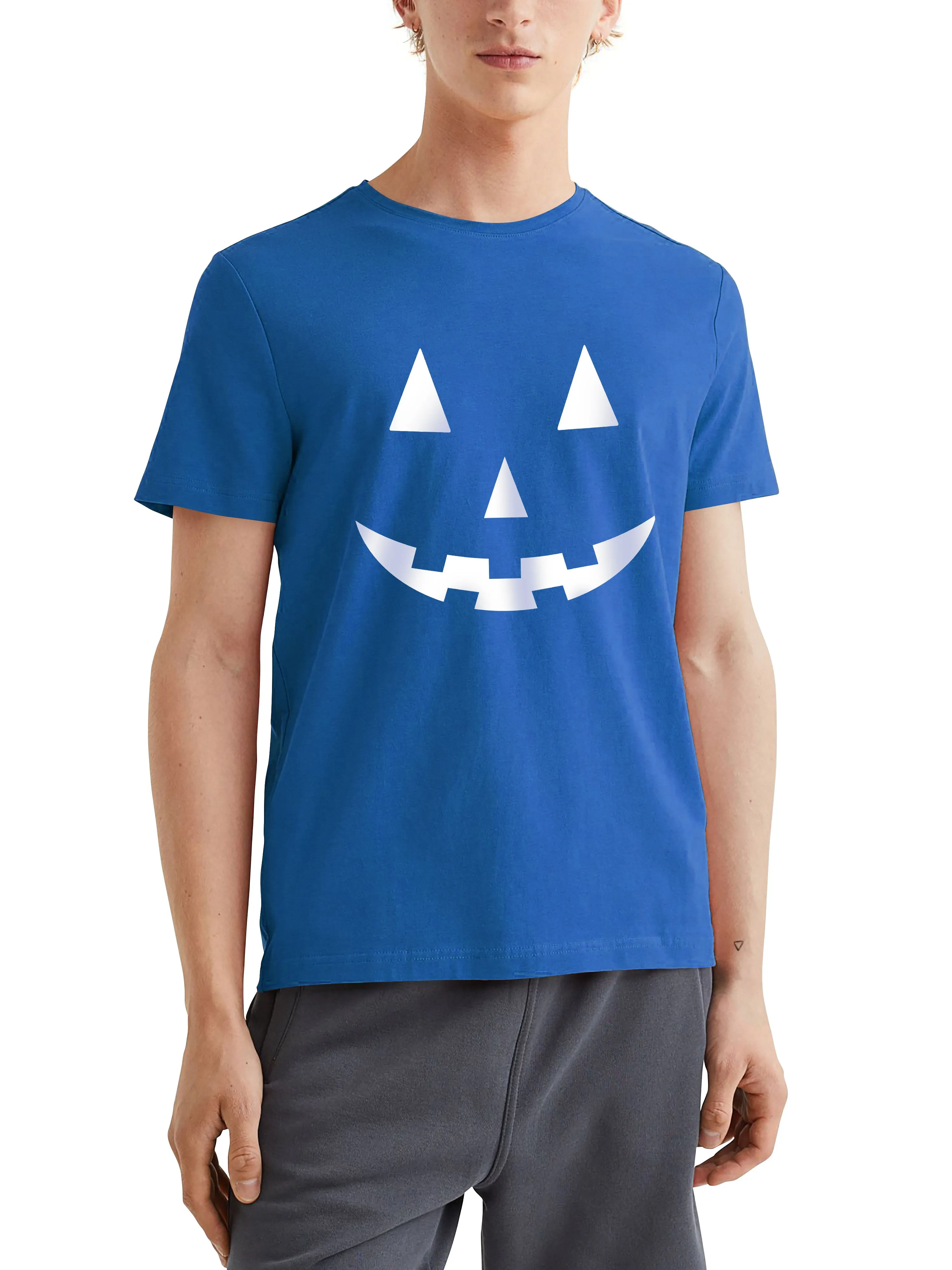 Mens Graphic Print Jack-O-Lantern Smile White Halloween T Shirt
