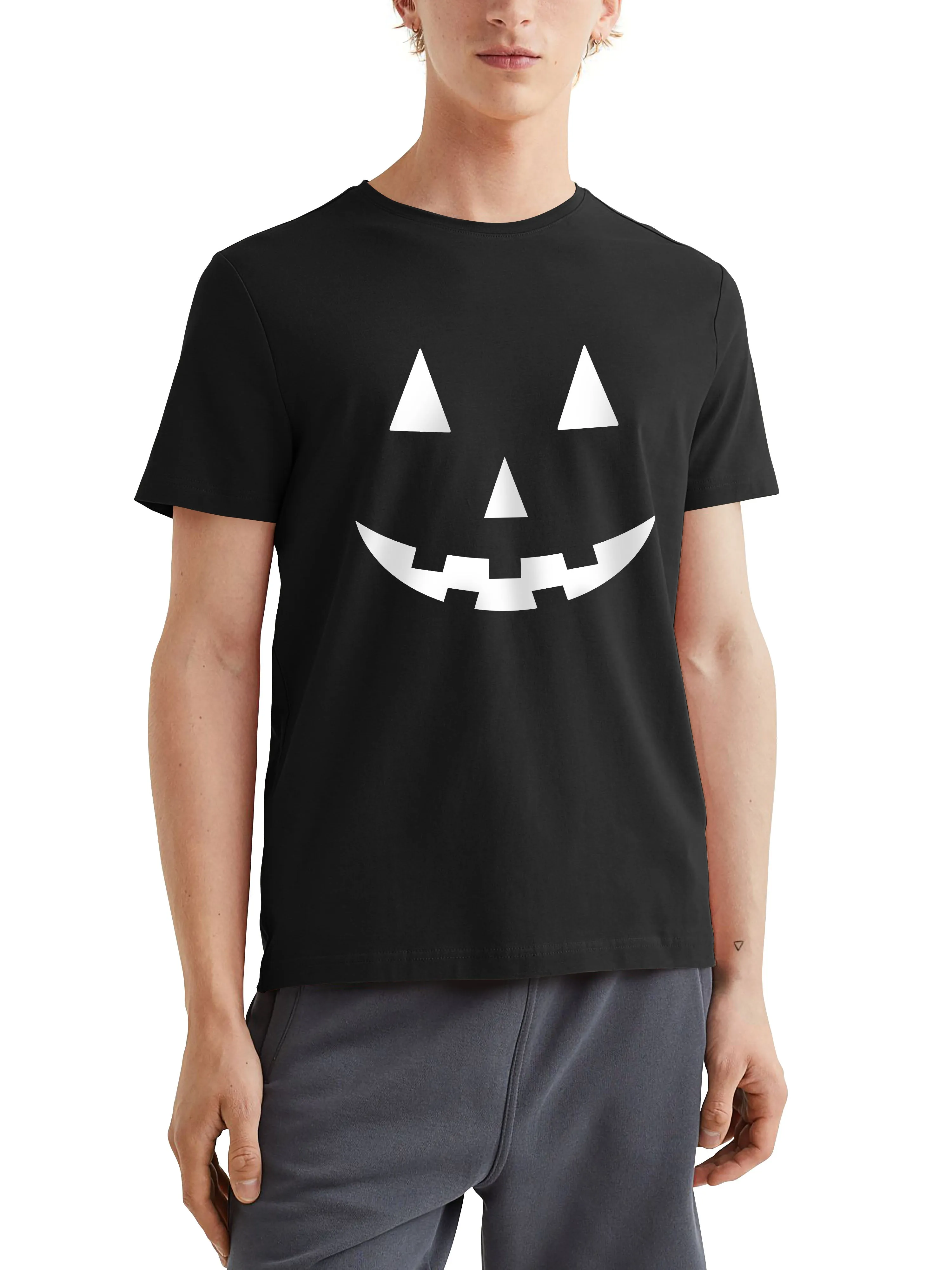Mens Graphic Print Jack-O-Lantern Smile White Halloween T Shirt