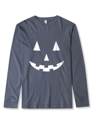 Mens Halloween Graphic Print Jack-O-Lantern Long Sleeve T Shirt