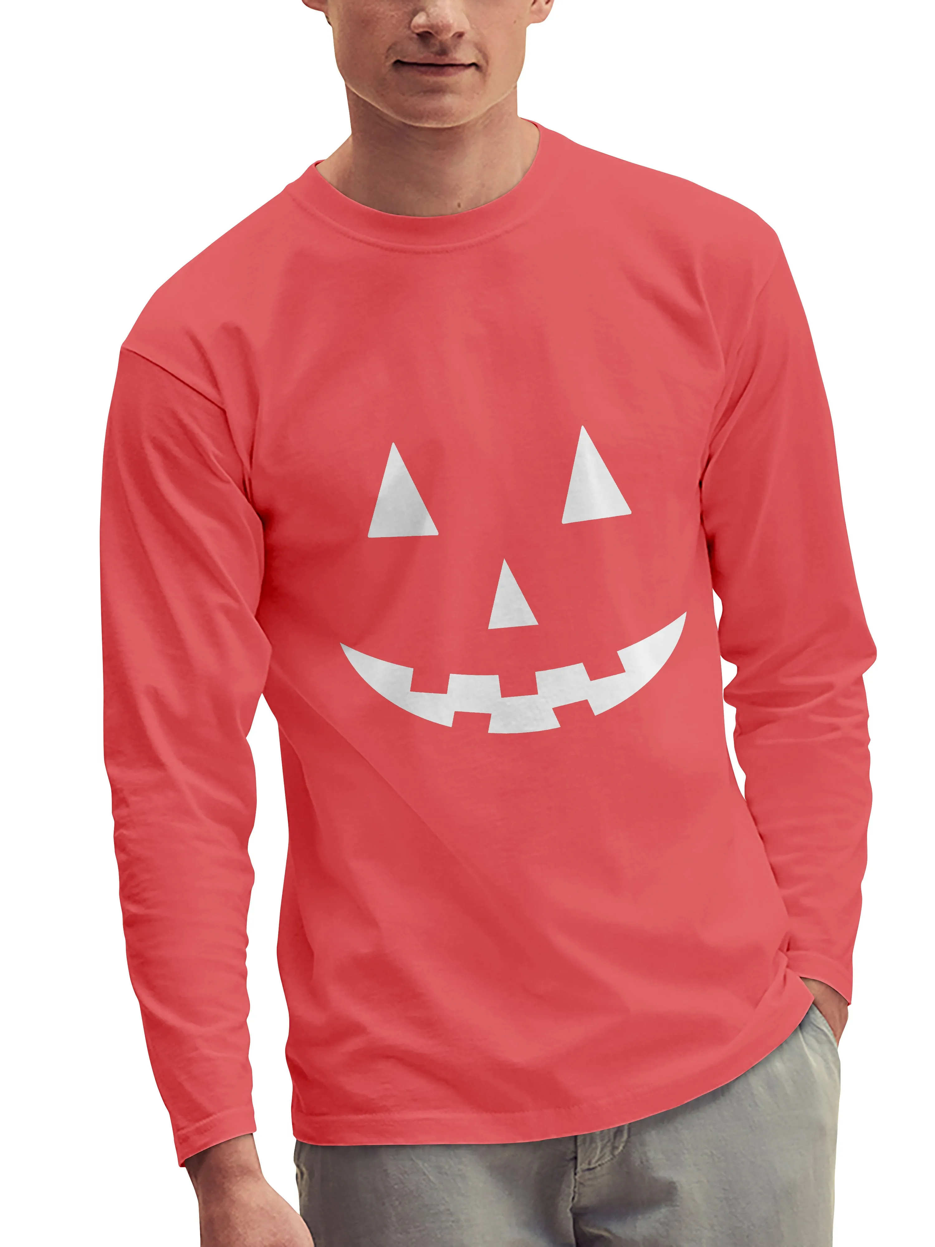 Mens Halloween Graphic Print Jack-O-Lantern Long Sleeve T Shirt