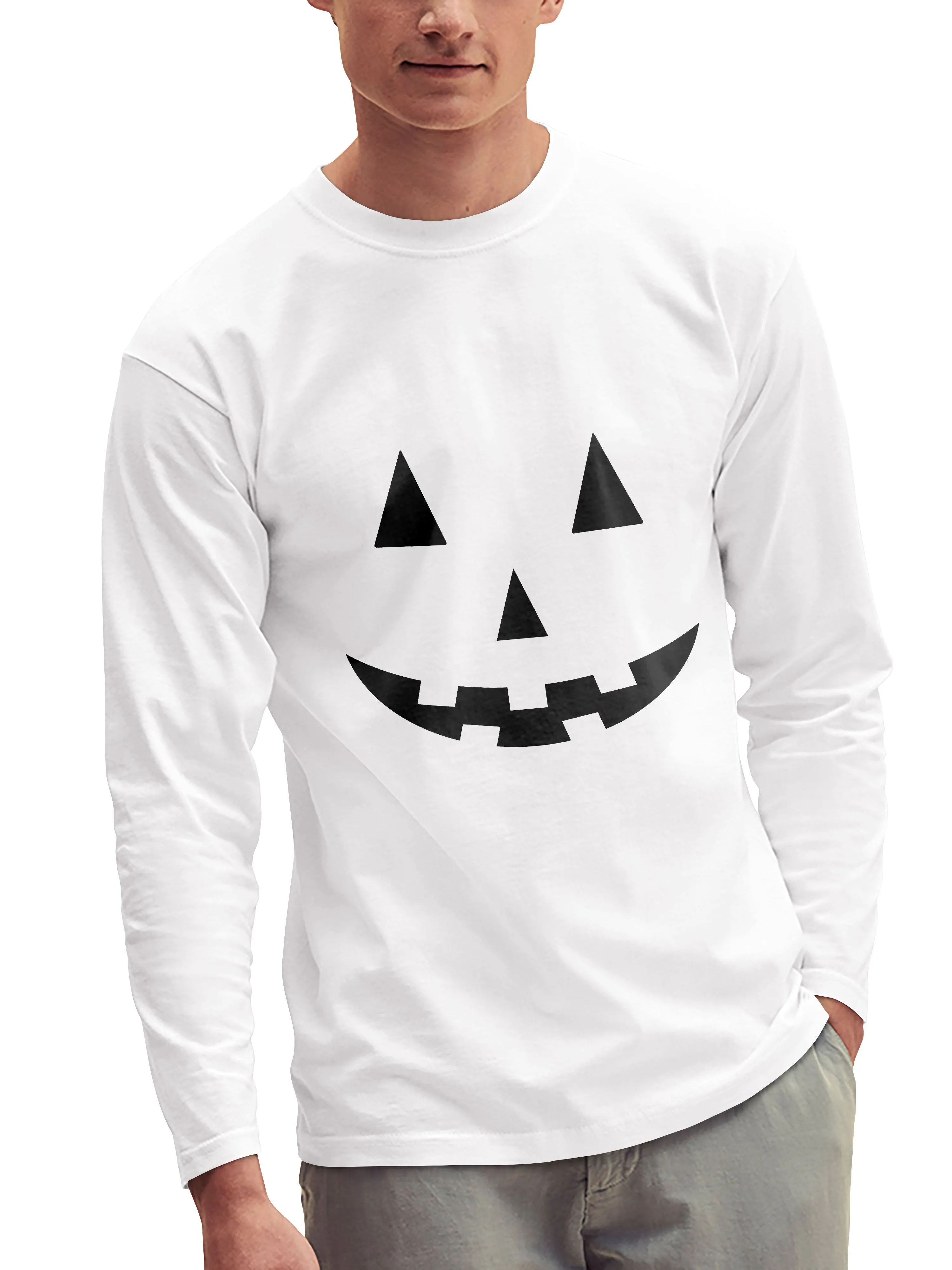 Mens Halloween Graphic Print Jack-O-Lantern Long Sleeve T Shirt