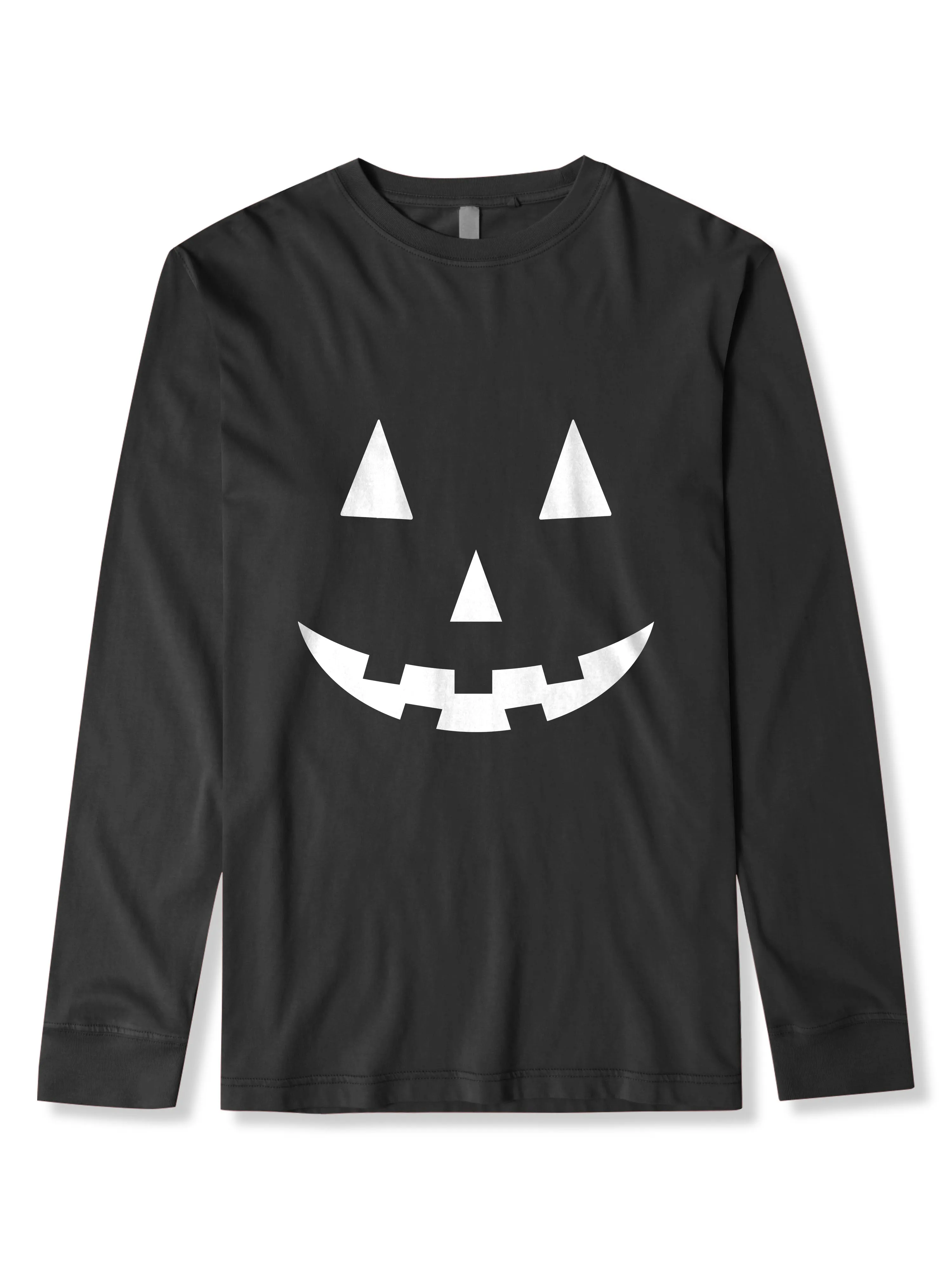 Mens Halloween Graphic Print Jack-O-Lantern Long Sleeve T Shirt