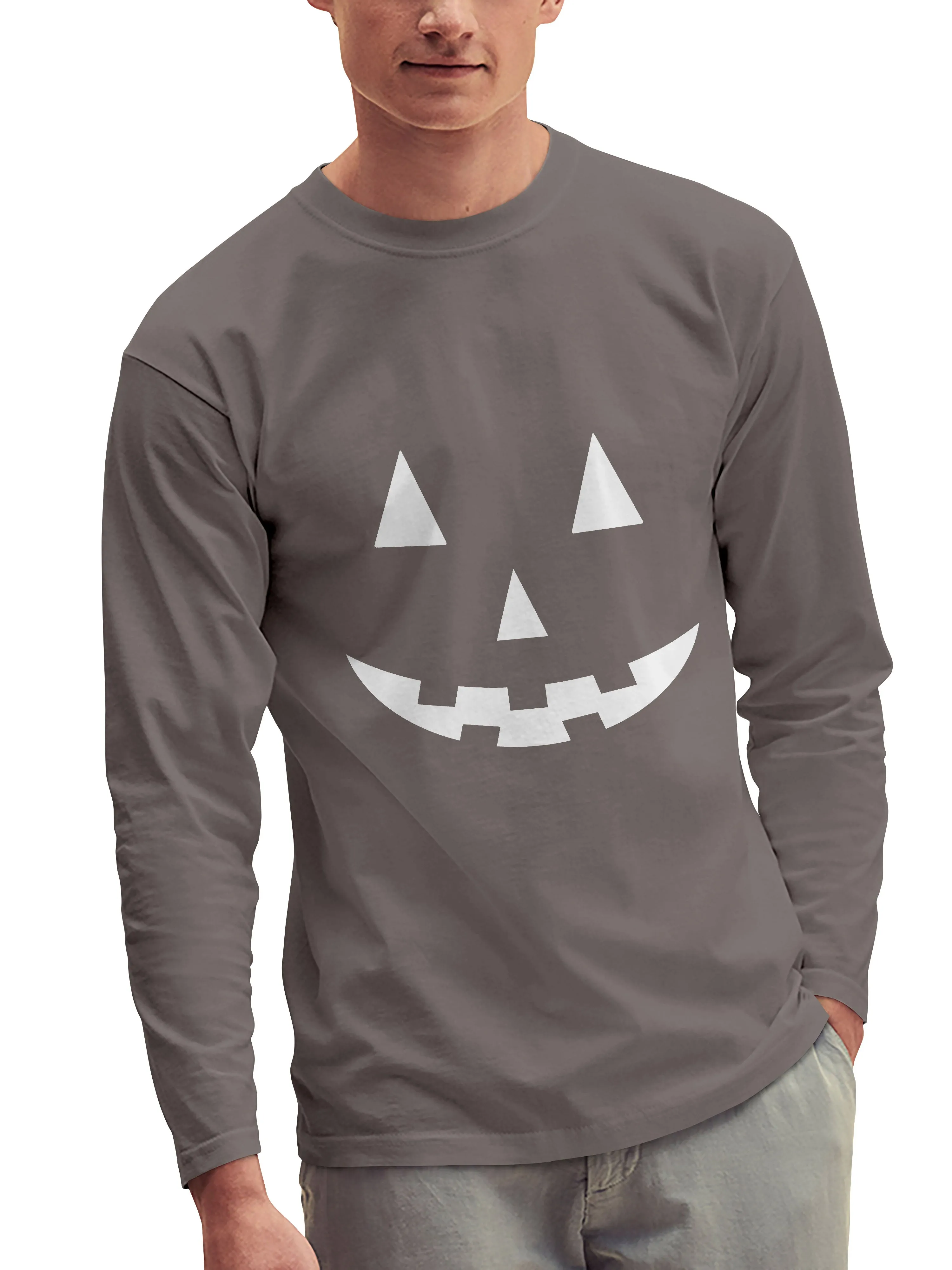 Mens Halloween Graphic Print Jack-O-Lantern Long Sleeve T Shirt