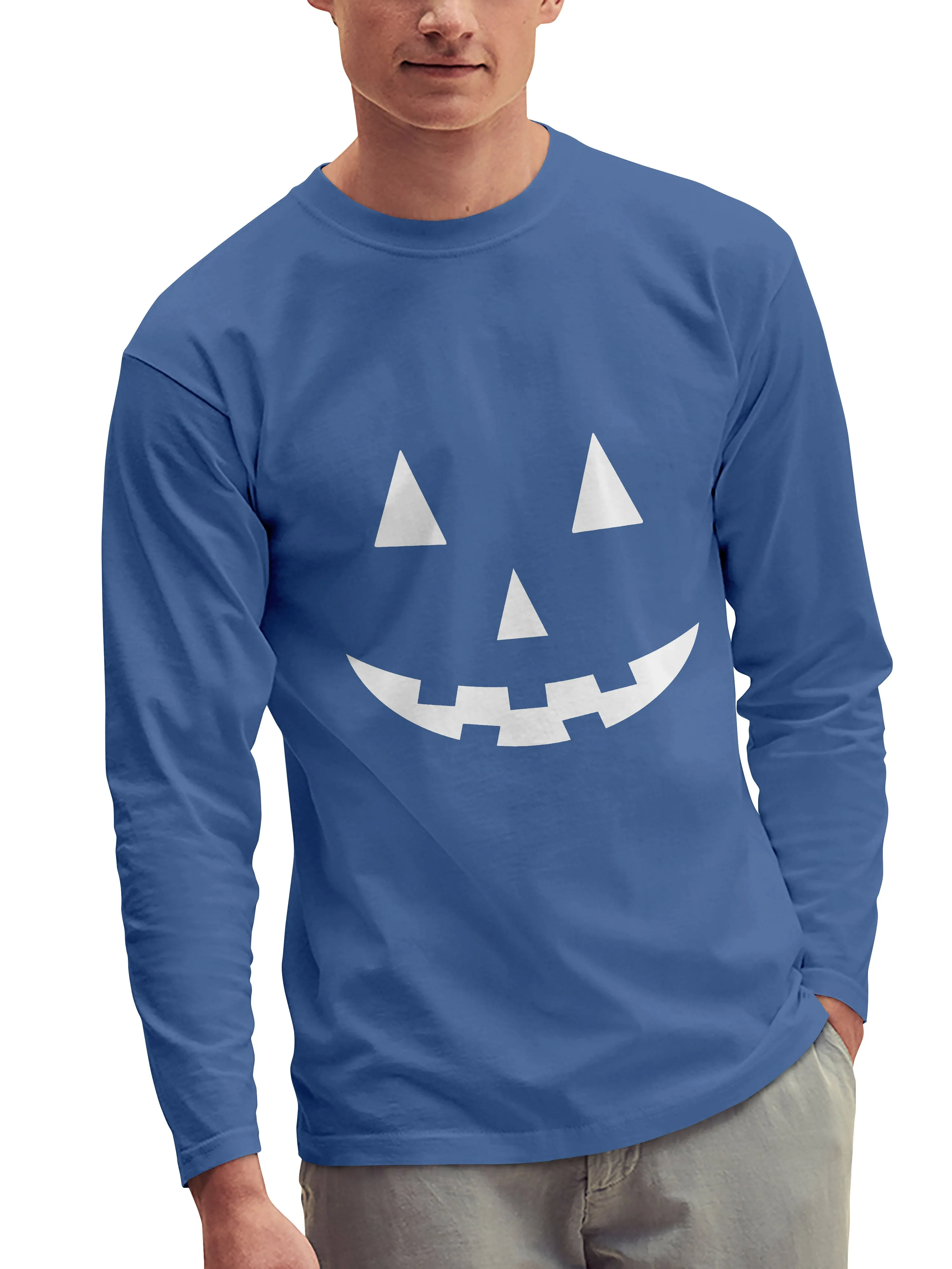 Mens Halloween Graphic Print Jack-O-Lantern Long Sleeve T Shirt
