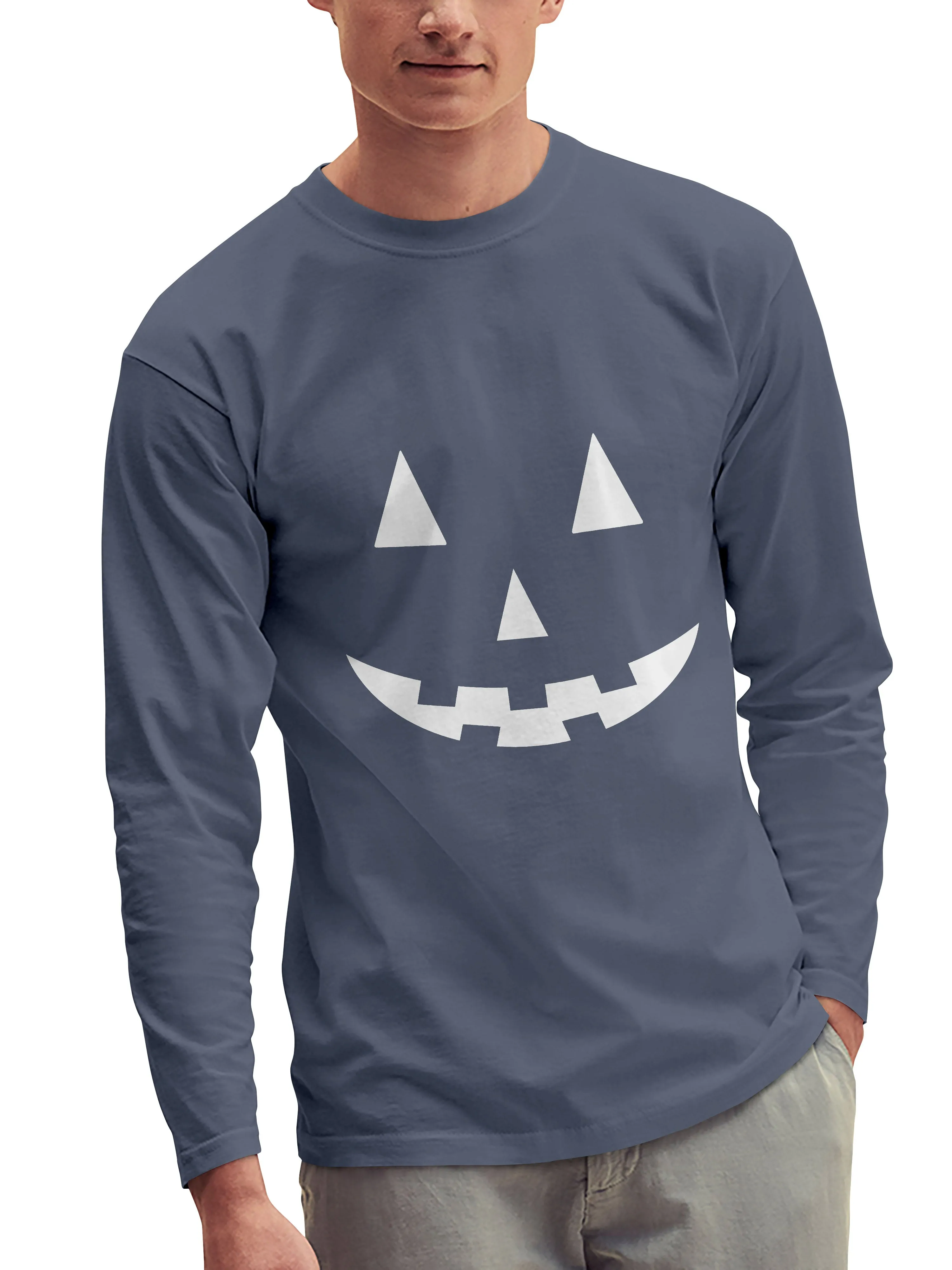 Mens Halloween Graphic Print Jack-O-Lantern Long Sleeve T Shirt